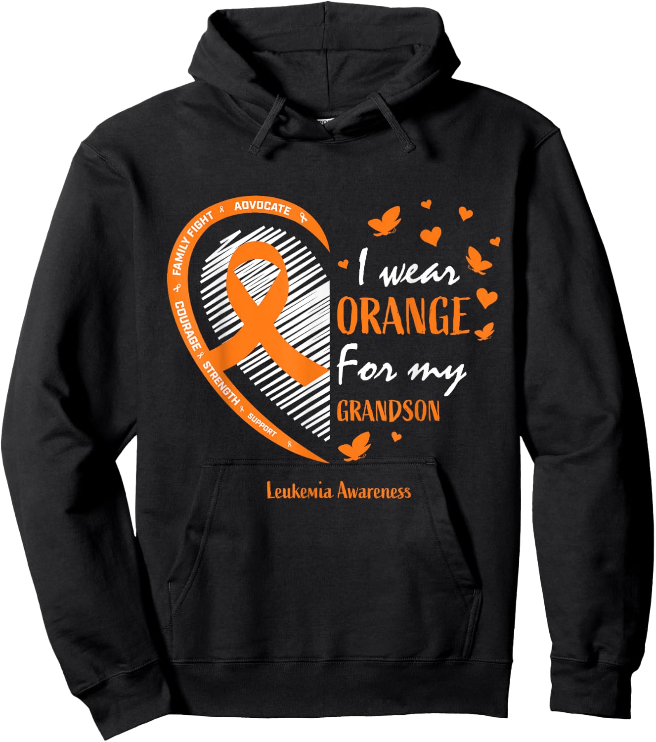 Men Women I Wear Orange For My Grandson Leukemia Awareness Hoodie - Hoodie | Black