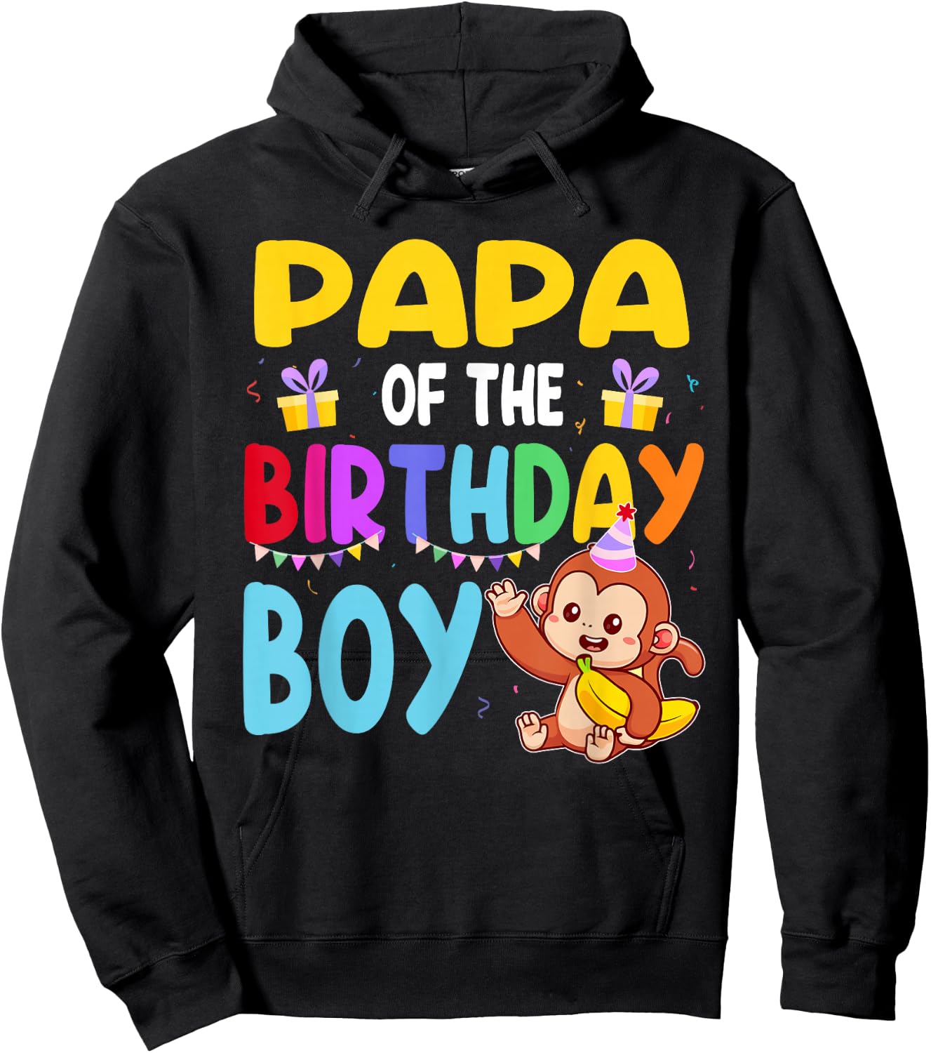 Papa Of The Birthday Boy Monkey Family Matching Hoodie - Hoodie | Black