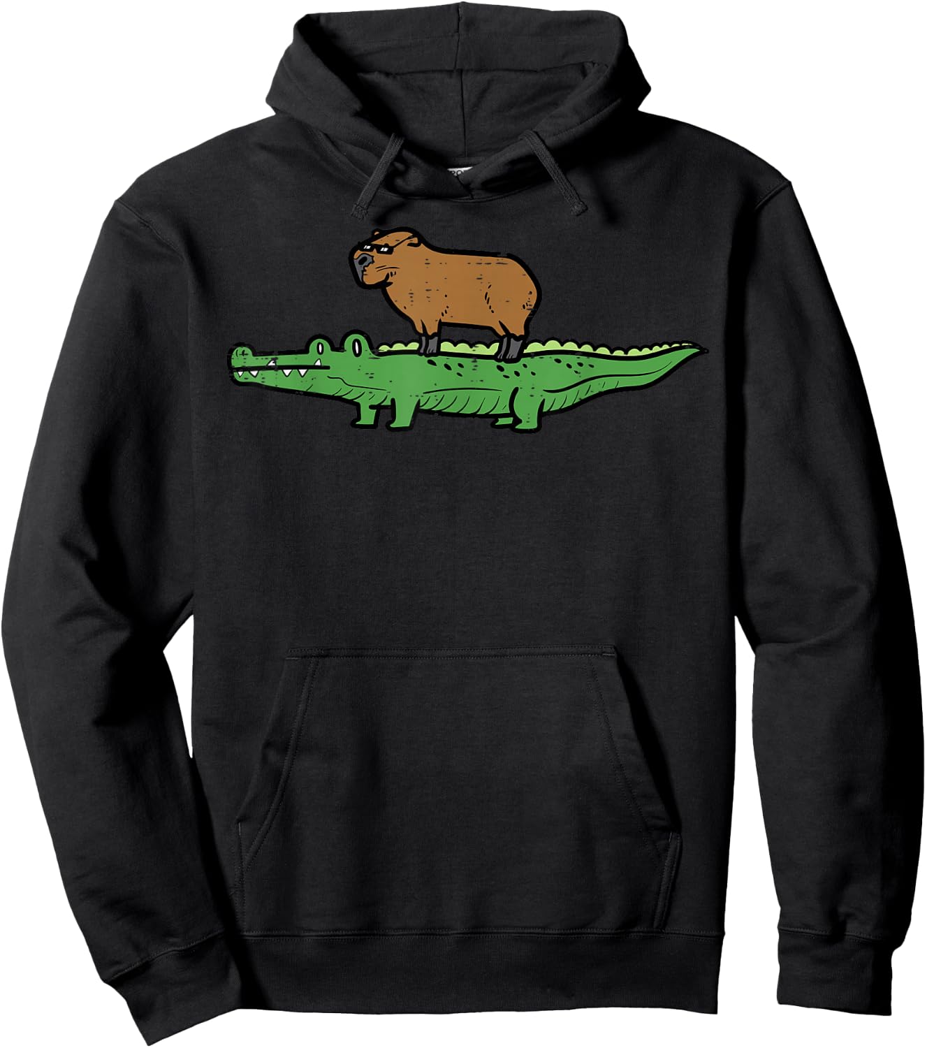 Capybara On Crocodile Capy Alligator Rodent Men Women Kids Hoodie - Hoodie | Black