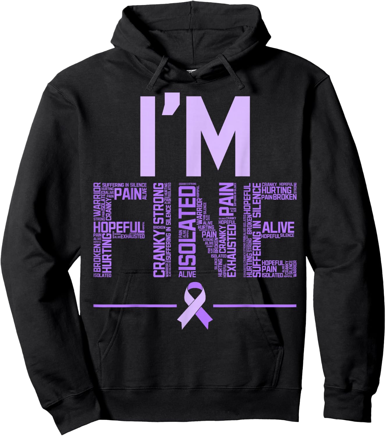 I'm Fine Fibromyalgia Warrior Fibro Awareness Purple Ribbon Hoodie - Hoodie | Black