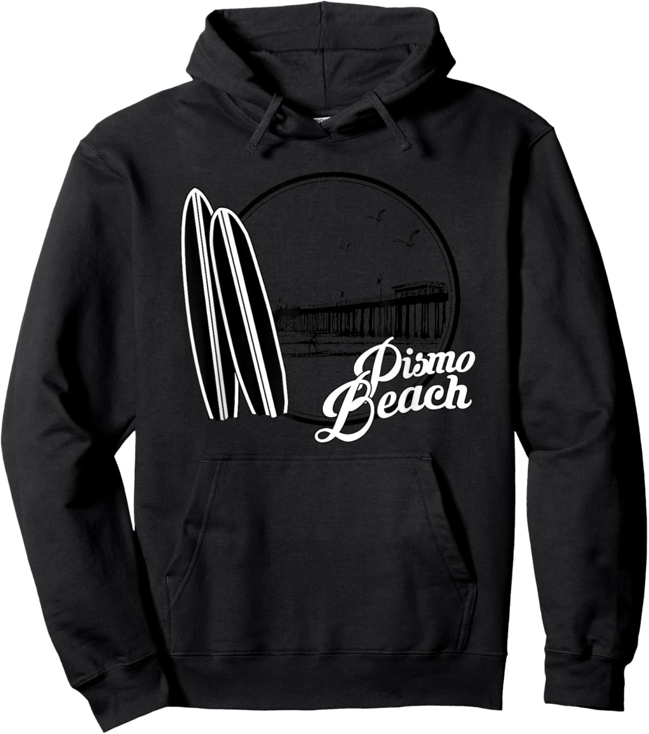 Pismo Beach California Surfboards and Pier Hoodie - Hoodie | Black