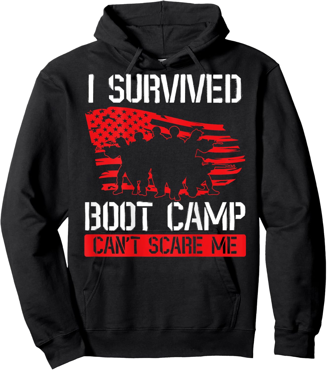 I Survived Boot Camp Can't Scare Me Back Print Veteran Hoodie - Hoodie | Black