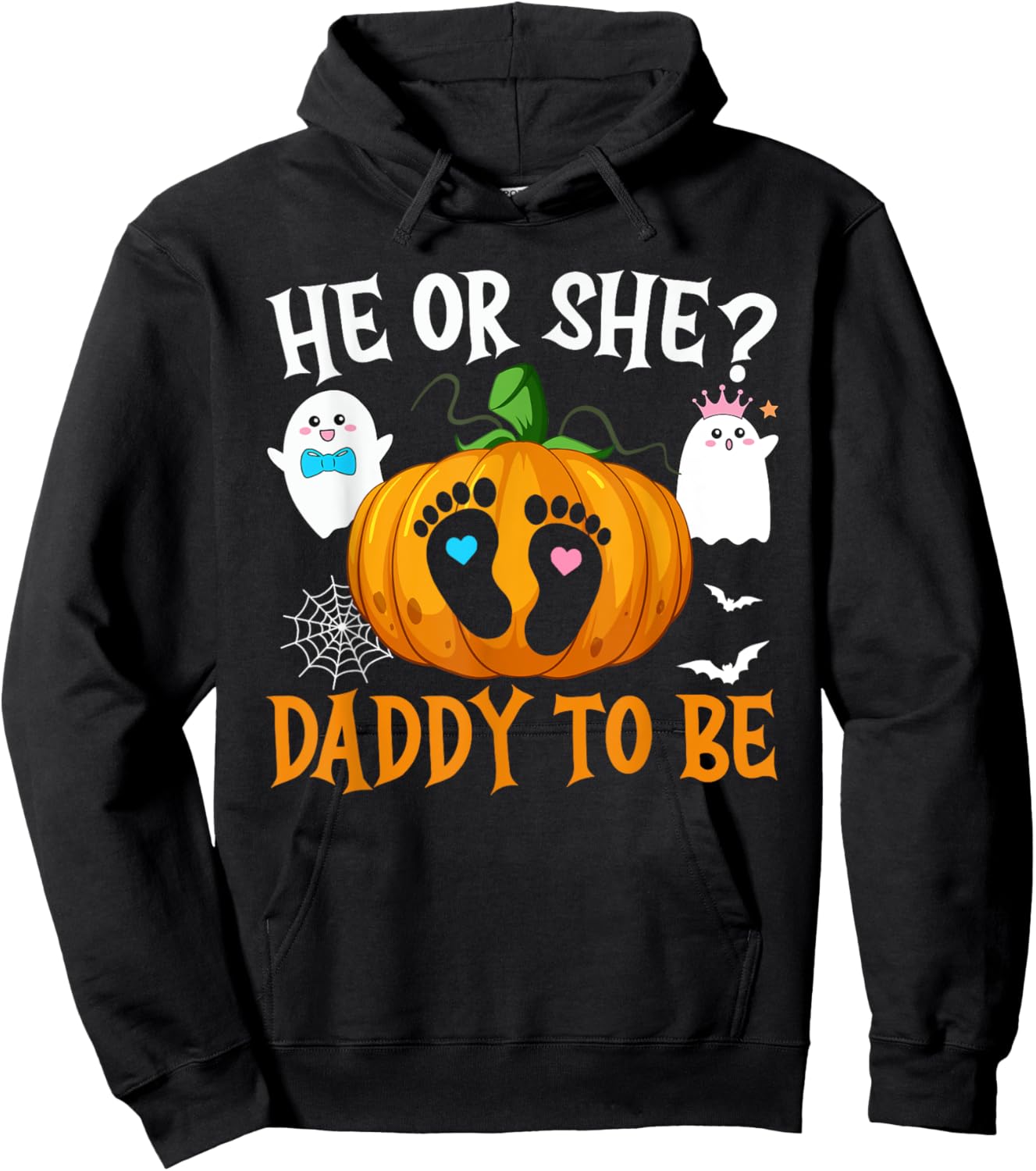 Halloween Gender Reveal He or She Daddy To Be Pumpkin Hoodie - Hoodie | Black