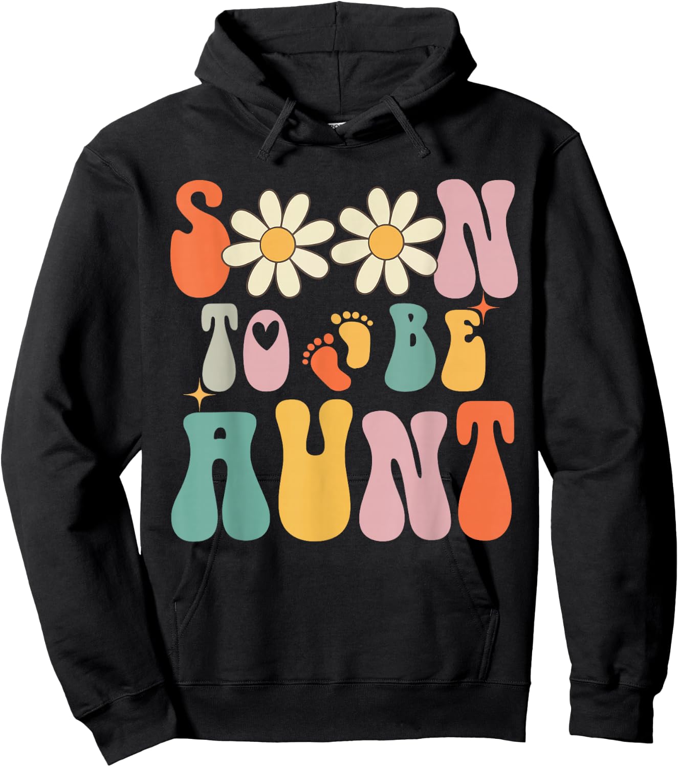 Soon To Be Aunt, Groovy Retro First Time Aunt, New Aunt 2025 , Small, Black Hoodie - Hoodie | Black