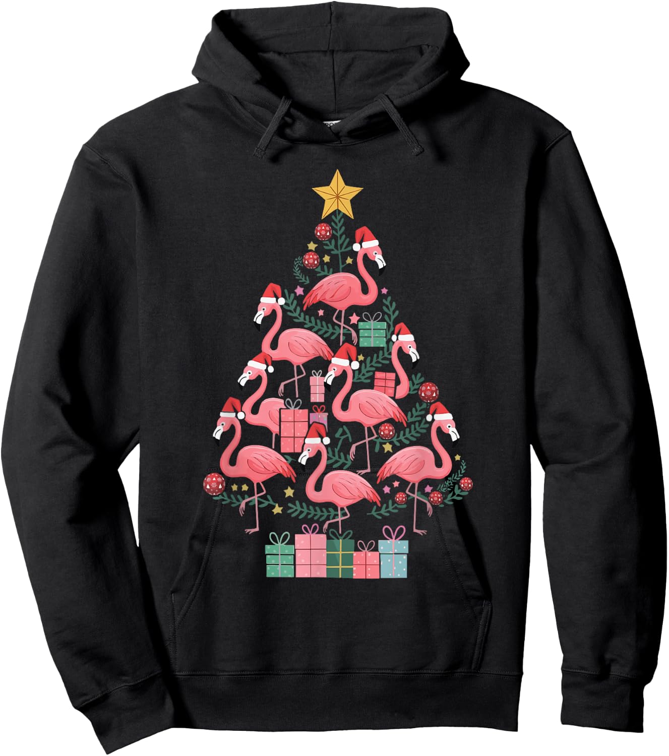 Flamingo Christmas Tree Hoodie - Hoodie | Black