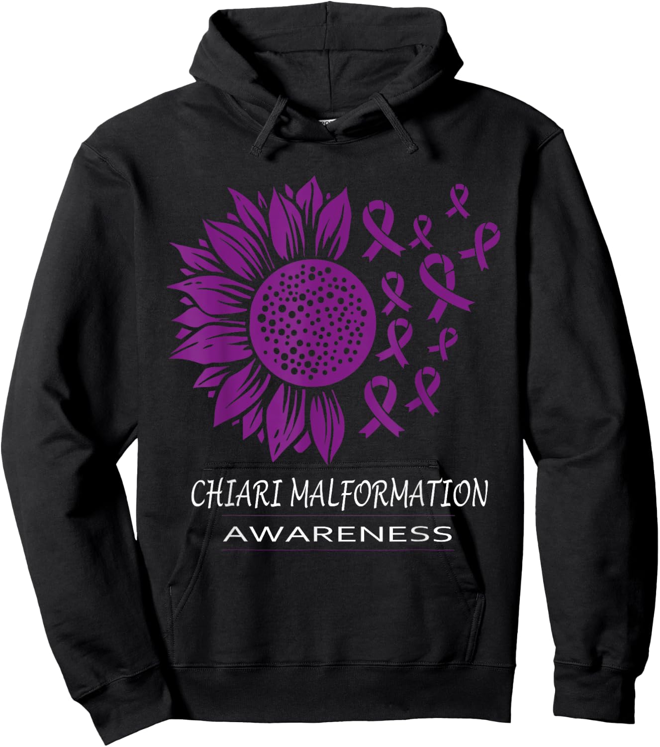 Wear Purple Chiari Malformation Awareness Sunflower Hoodie - Hoodie | Black