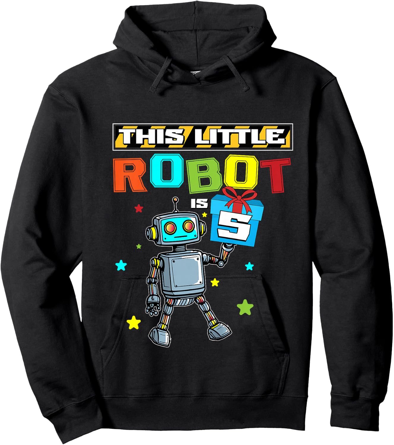 5 Years Old Little Robot 5th Birthday Robot Themed Party Hoodie - Hoodie | Black