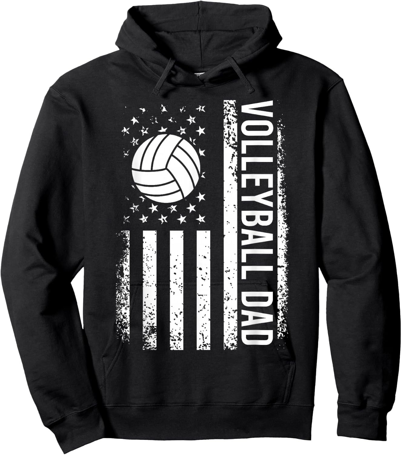 Vintage Volleyball Dad USA Flag Retro Fathers Day Daddy Papa Hoodie - Hoodie | Black