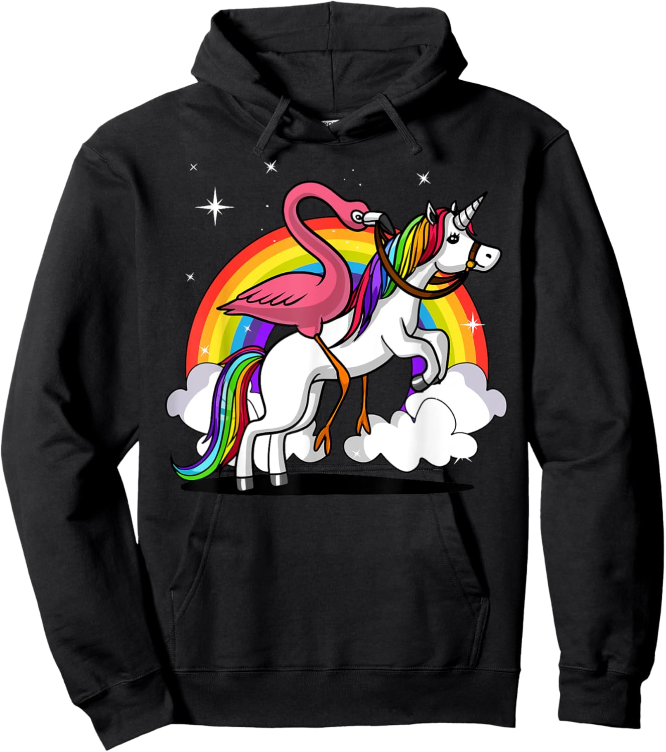 Flamingo Bird Riding Unicorn Magical Rainbow Kids Girls Hoodie - Hoodie | Black