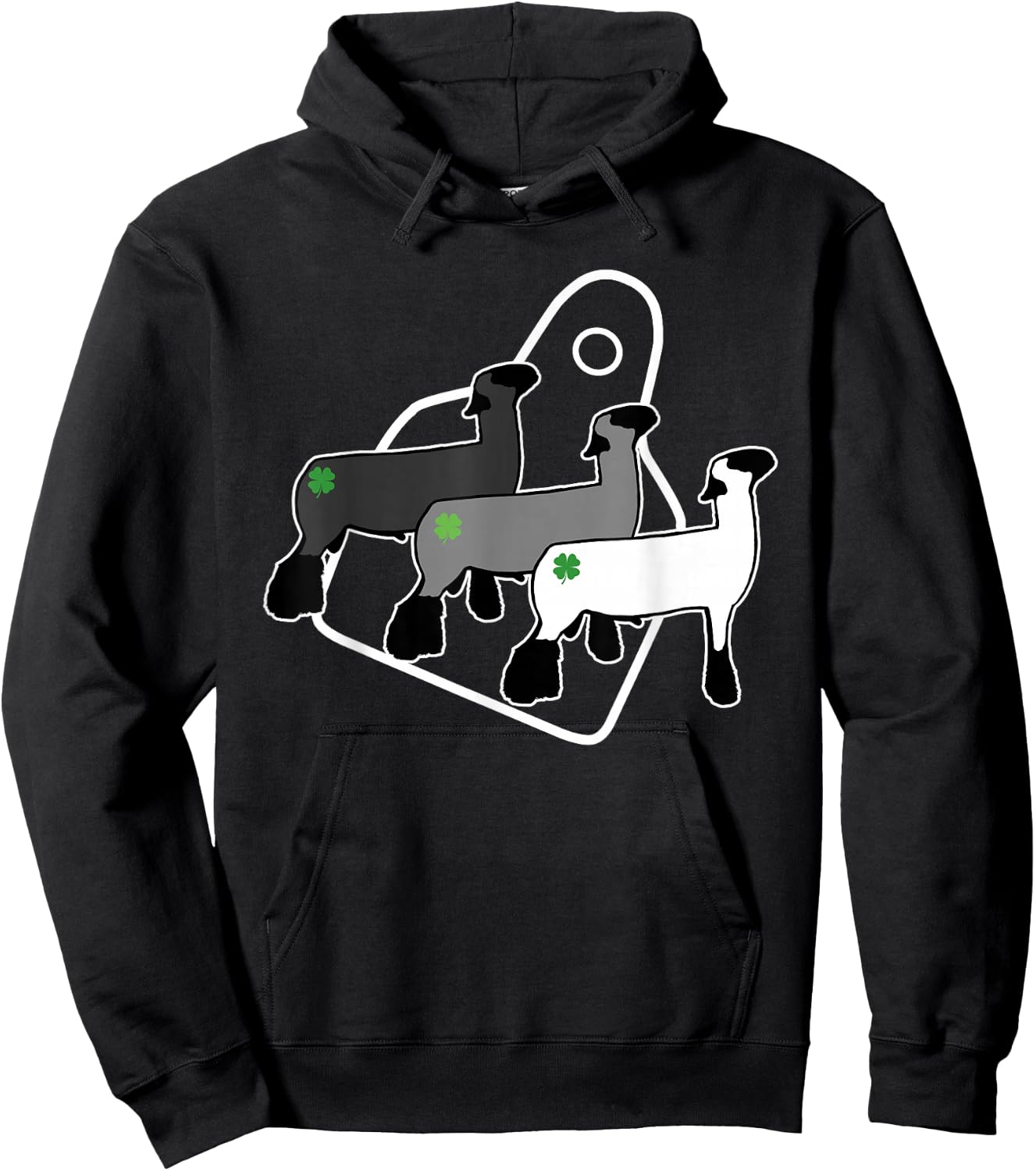 Show Club Lamb with Four Leaf Clovers and Eartags Hoodie - Hoodie | Black