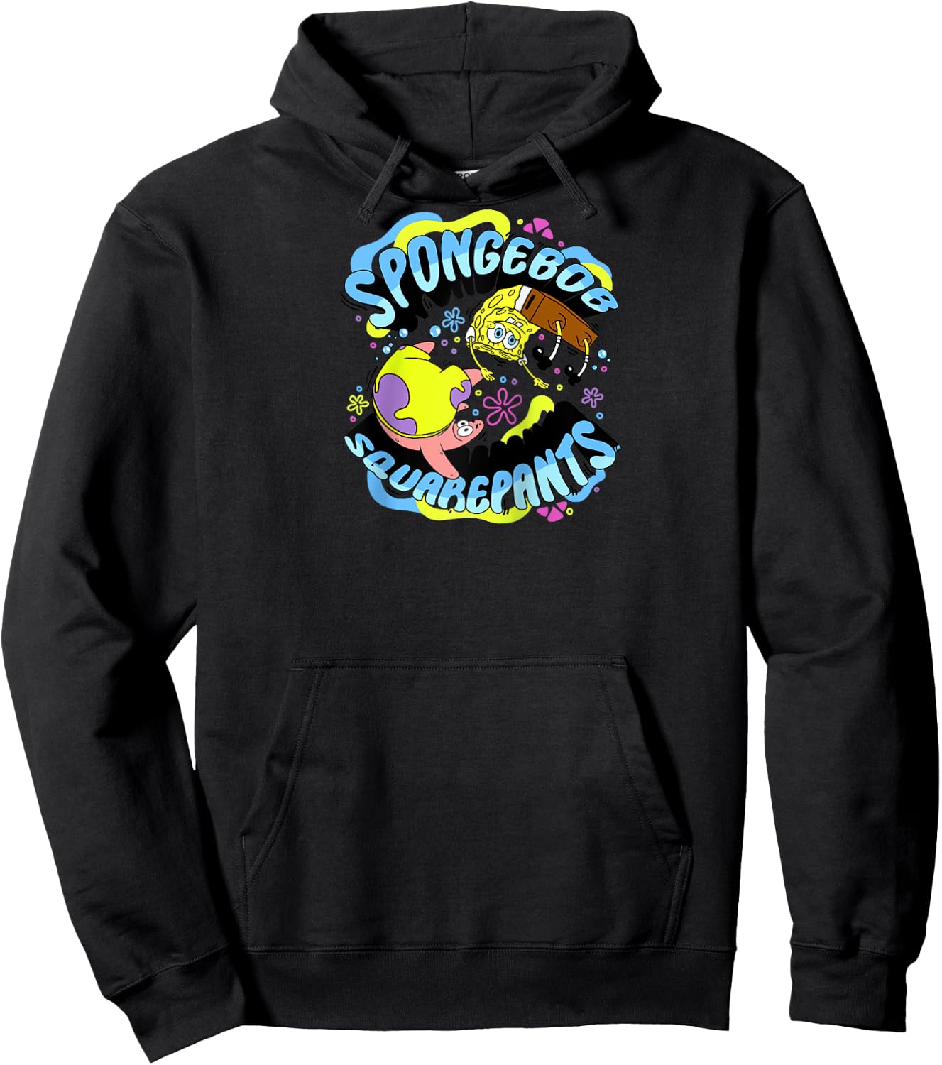 SpongeBob SquarePants Patrick & SpongeBob Friends Poster Raglan Baseball Hoodie - Hoodie | Black