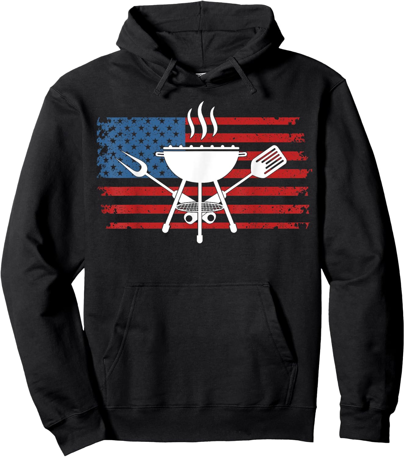 BBQ American Flag USA Barbecue Grill 4th Of July Hoodie - Hoodie | Black