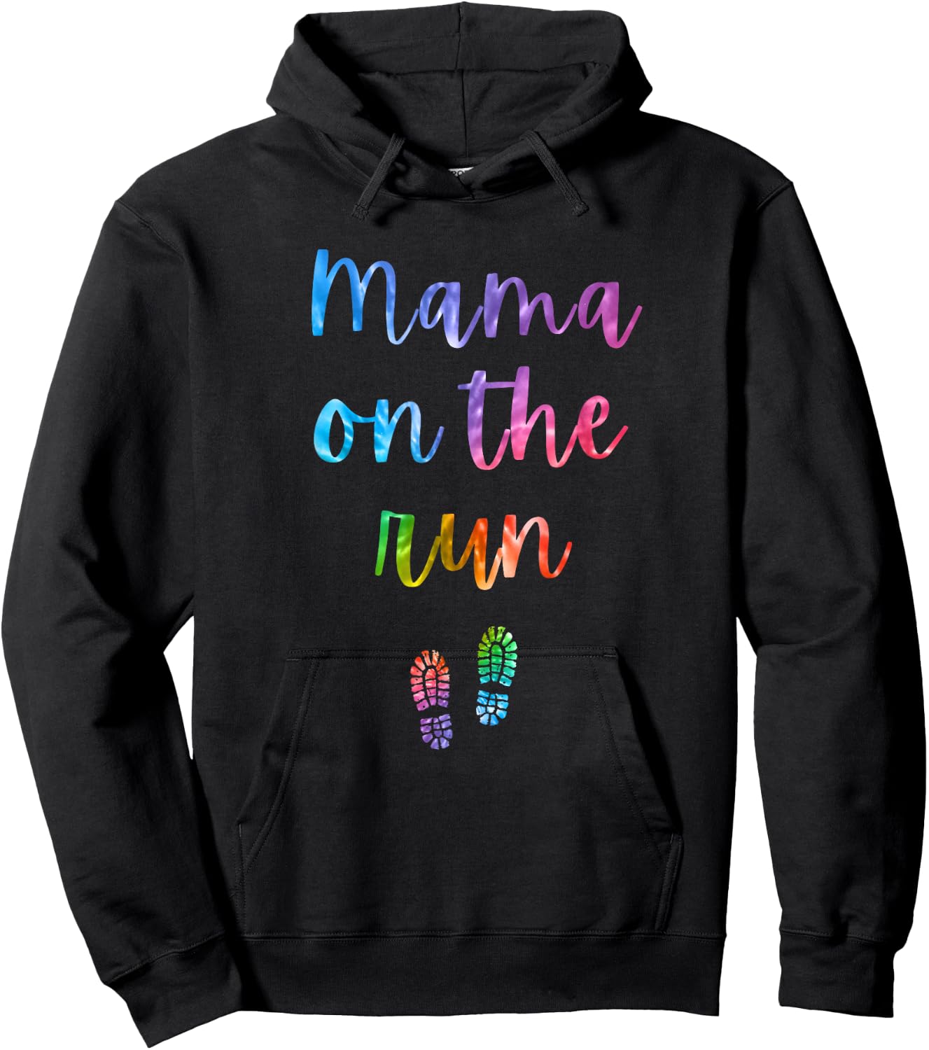 Mama on the Run Funny Running Mom Saying Rainbow Tie Dye Hoodie - Hoodie | Black