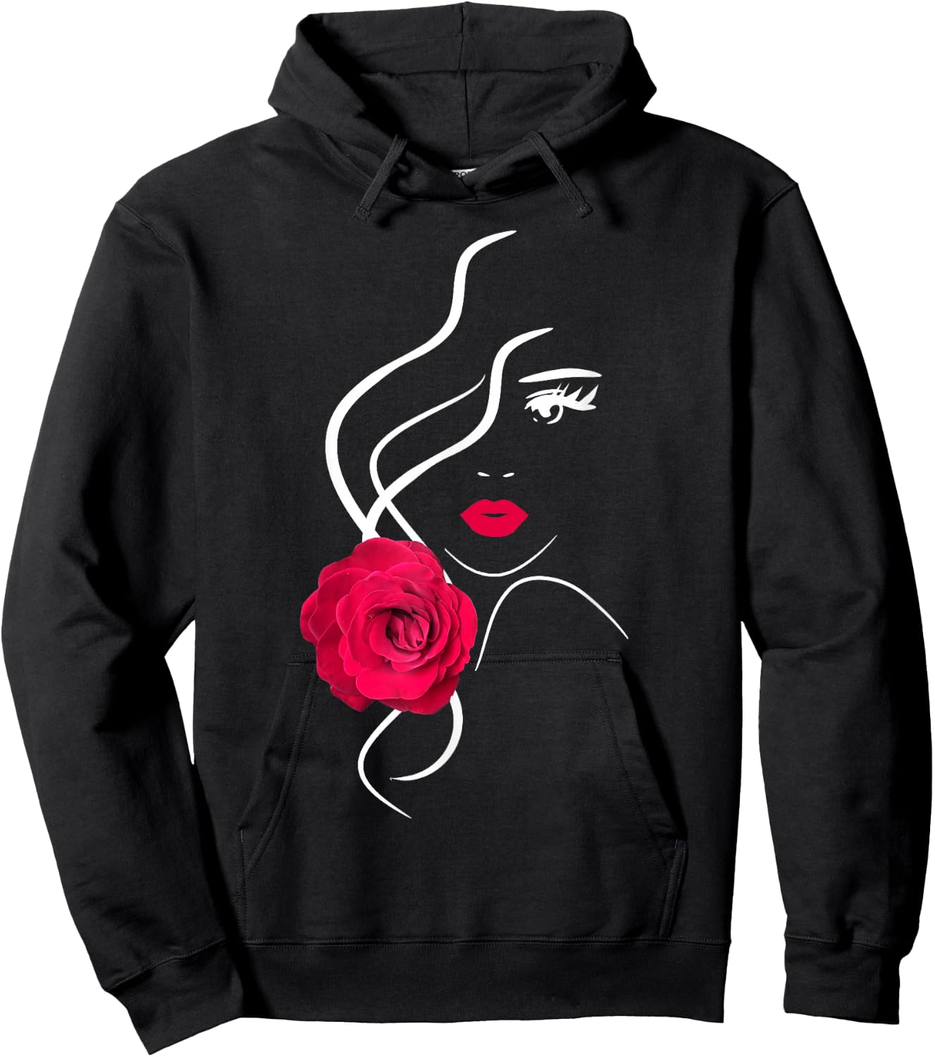 Pretty Girl Face with Hot Red Rose Black White Shapes Mania Hoodie - Hoodie | Black