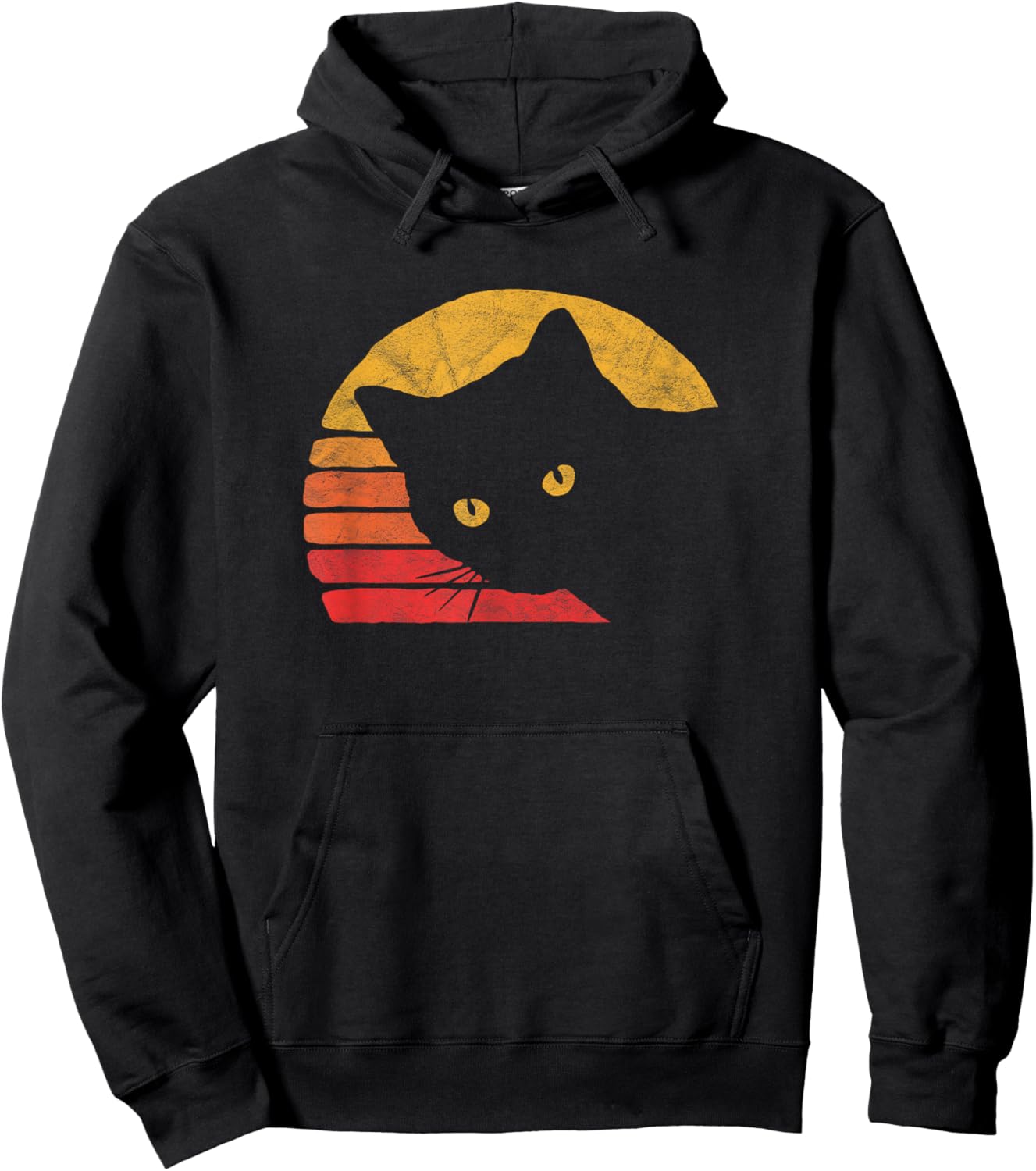 Vintage Eighties Style Cat Retro Distressed Design Hoodie - Hoodie | Black