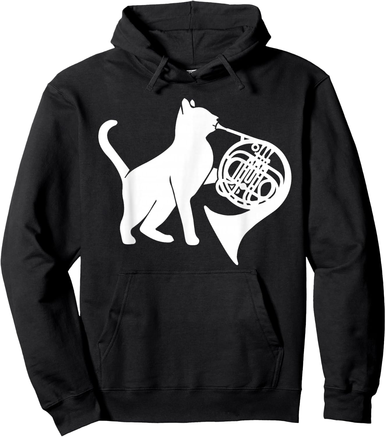 Cool Cat Playing French Horn Musician Orchestra Music Hoodie - Hoodie | Black