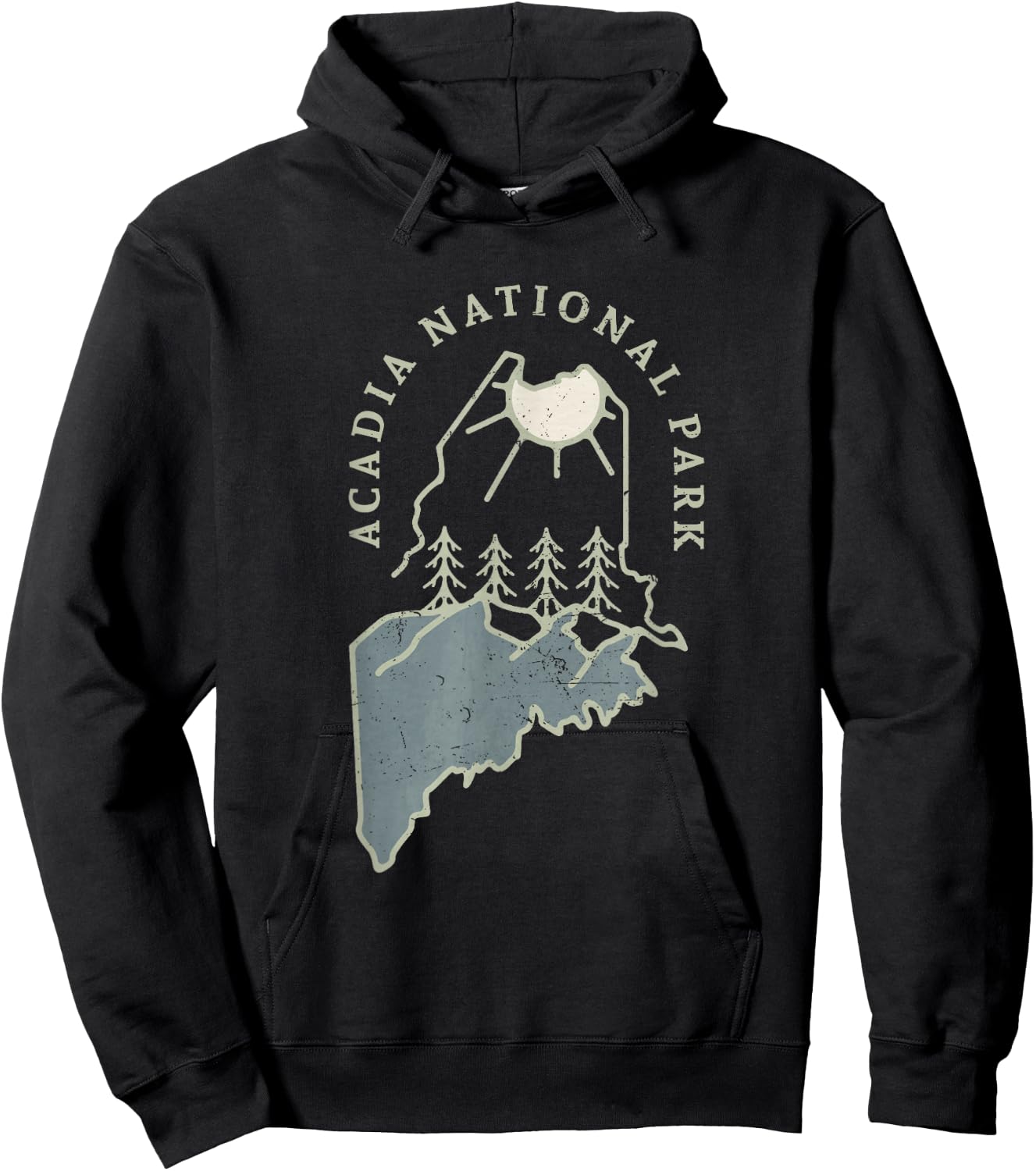 Vintage Acadia National Park Nature Inside Maine State Map Hoodie - Hoodie | Black