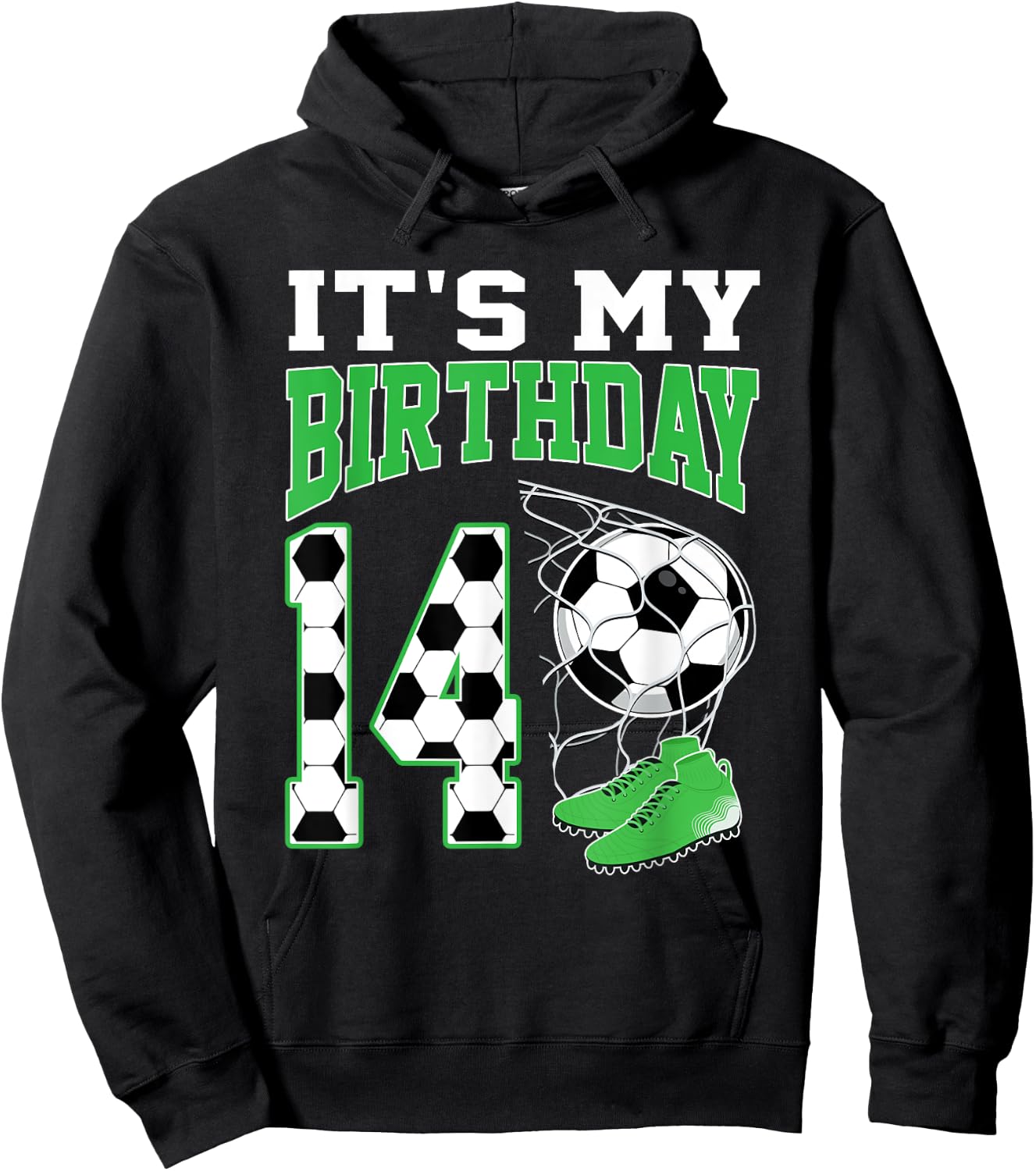 It's My 14th Birthday Soccer Party 14 Year Old Boy Hoodie - Hoodie | Black