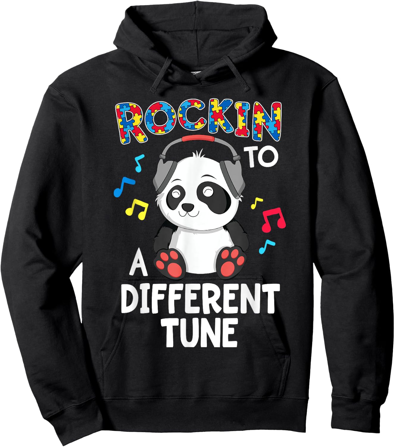 Rockin' To A Different Tune Panda Autism Awareness Kids Hoodie - Hoodie | Black