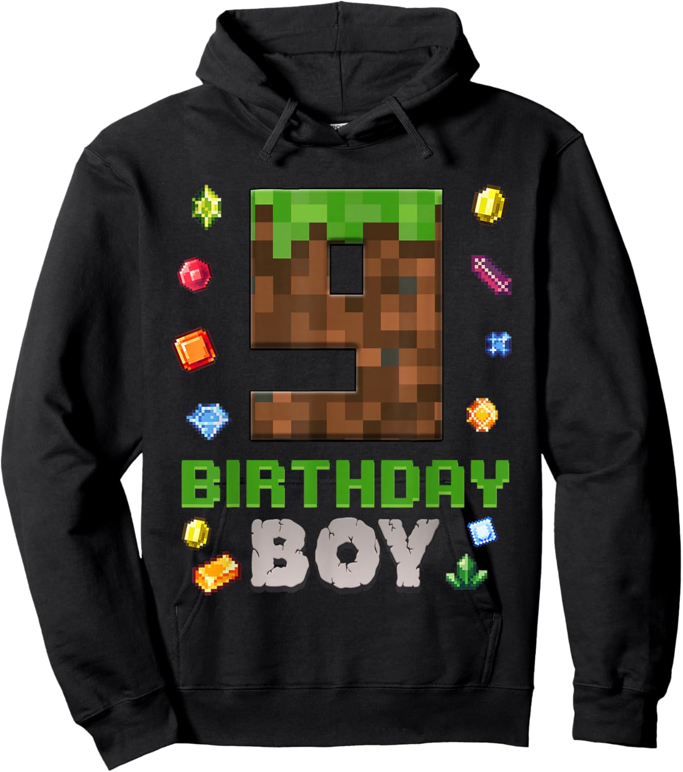 9th Birthday 9 Years Old Video Gamer Pixel Birthday Boys Hoodie - Hoodie | Black