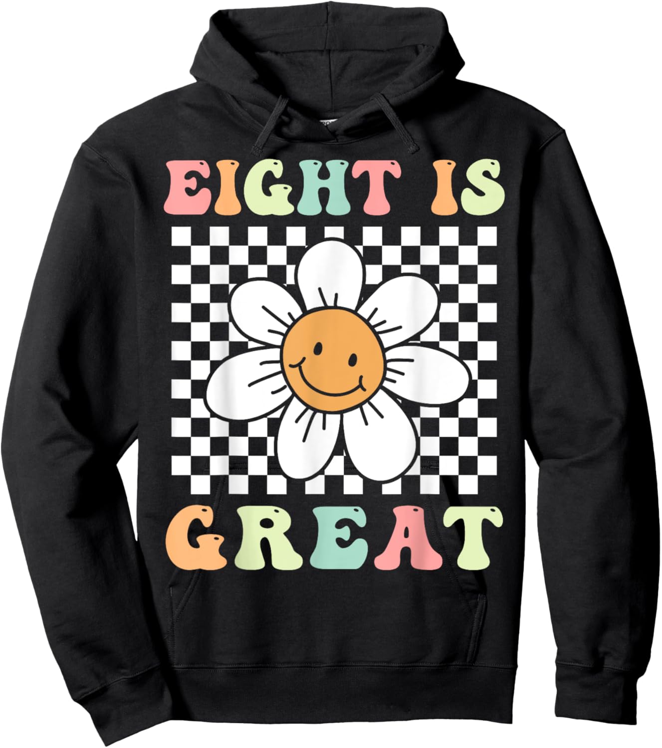 Eight Is Great Cute Groovy 8th Birthday Party Daisy Flower , Small, Black Hoodie - Hoodie | Black