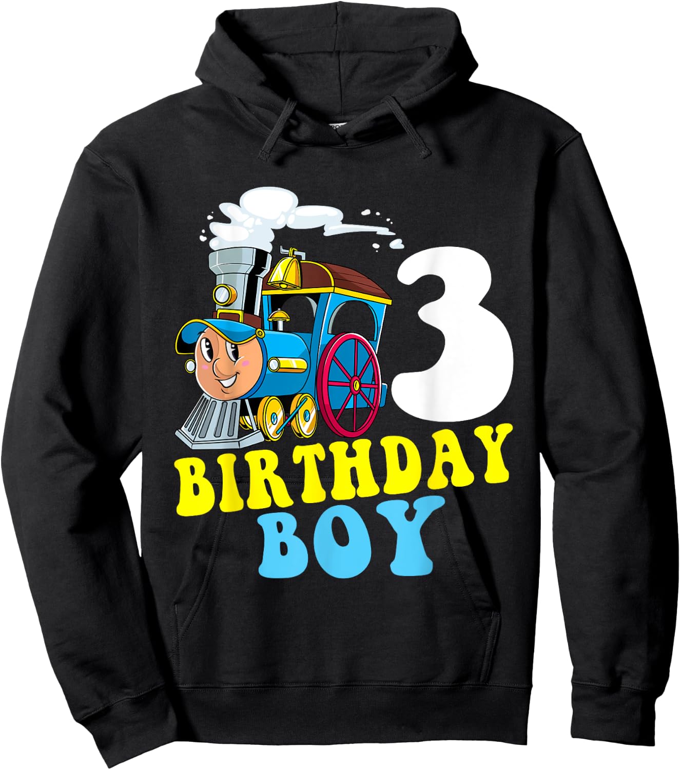 3rd Birthday Boy Train Lovers Three Years Old Kids Toddlers Hoodie - Hoodie | Black