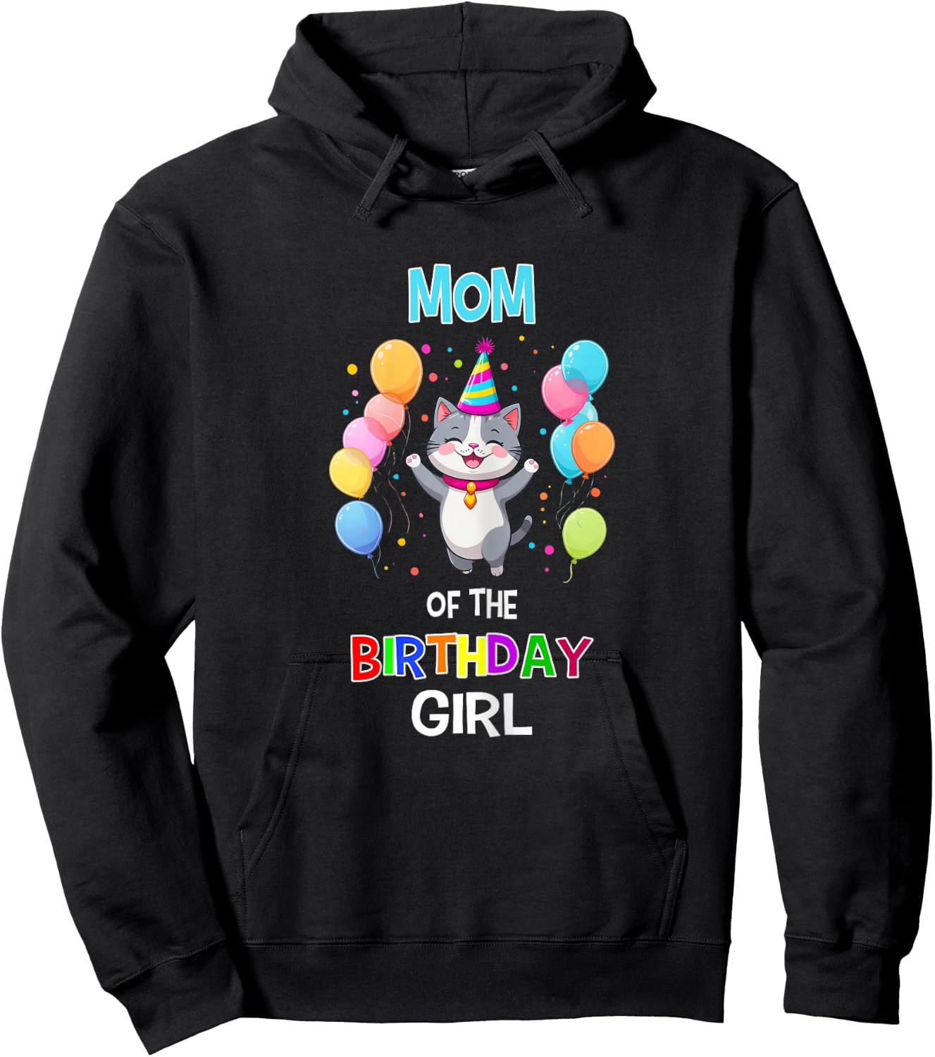 Mom of the Birthday Girl Cat Lover Mother Cat Birthday Hoodie - Hoodie | Black