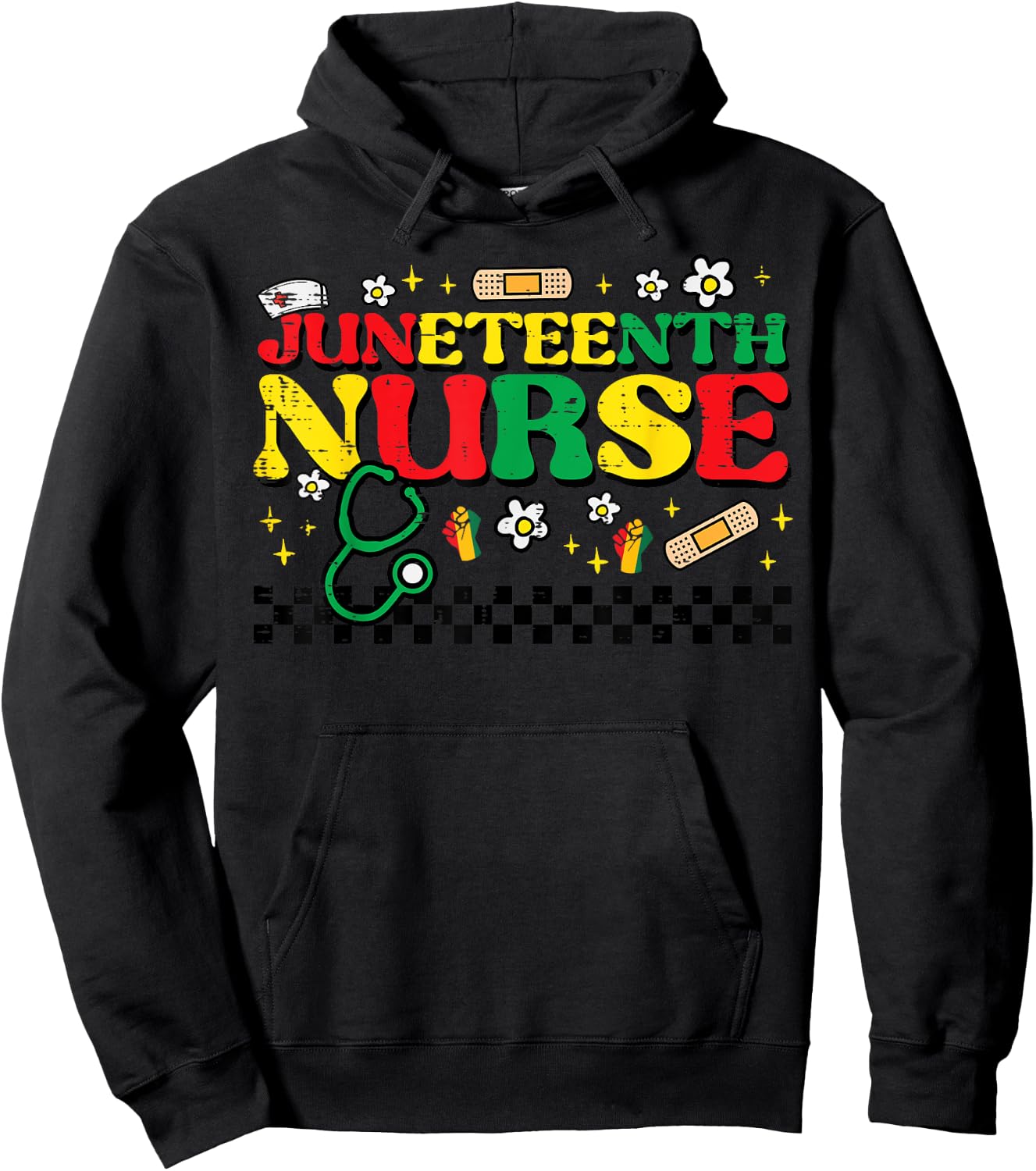 Juneteenth Nurse Groovy Retro African Scrub Top Black Women Hoodie - Hoodie | Black