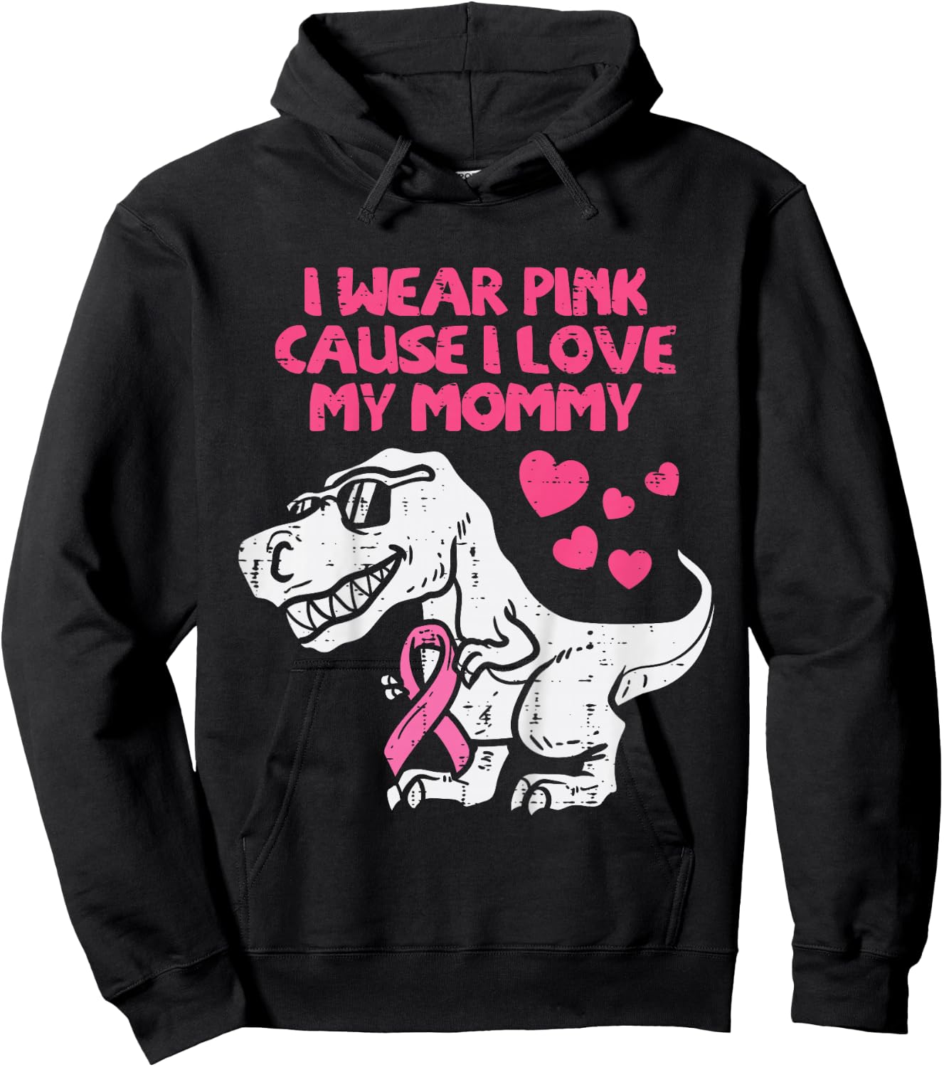 I Wear Pink Love Mommy T-Rex Kids Breast Cancer Toddler Boys Hoodie - Hoodie | Black