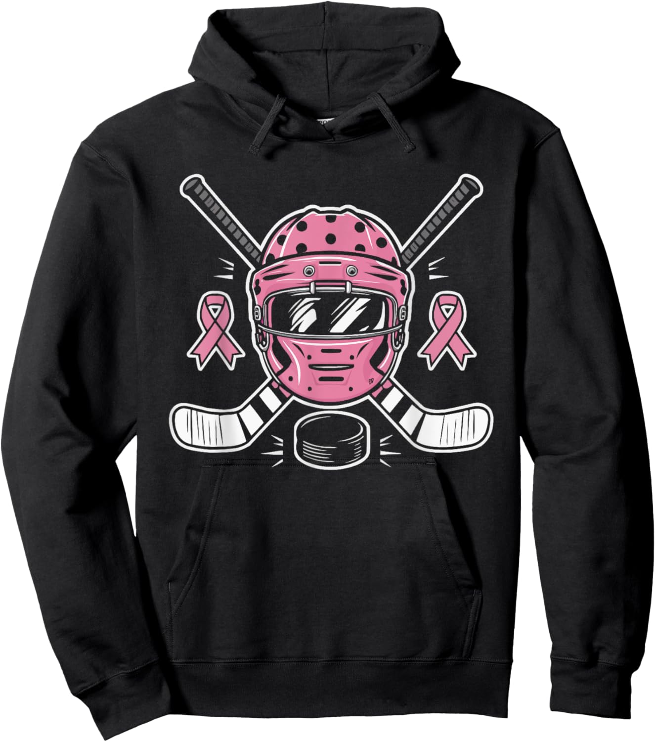 Ice Hockey Breast Cancer Awareness Month Pink Ribbon Hoodie - Hoodie | Black