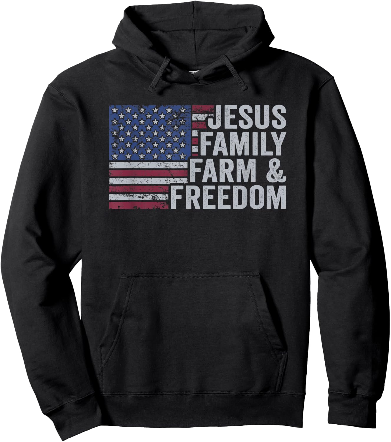 Jesus Family Farm & Freedom Patriotic Christian Farmer USA Hoodie - Hoodie | Black