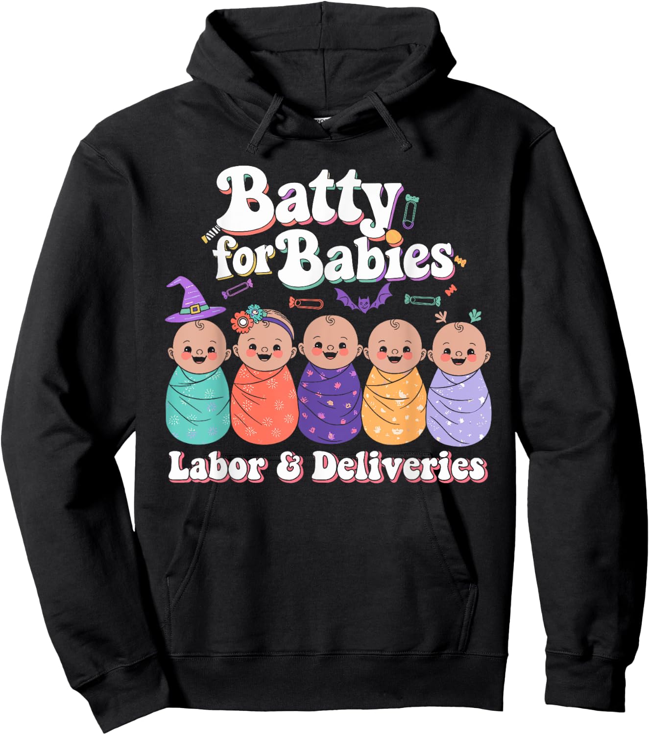 Batty For Babies Labor & Delivery Nurse Halloween Hoodie - Hoodie | Black