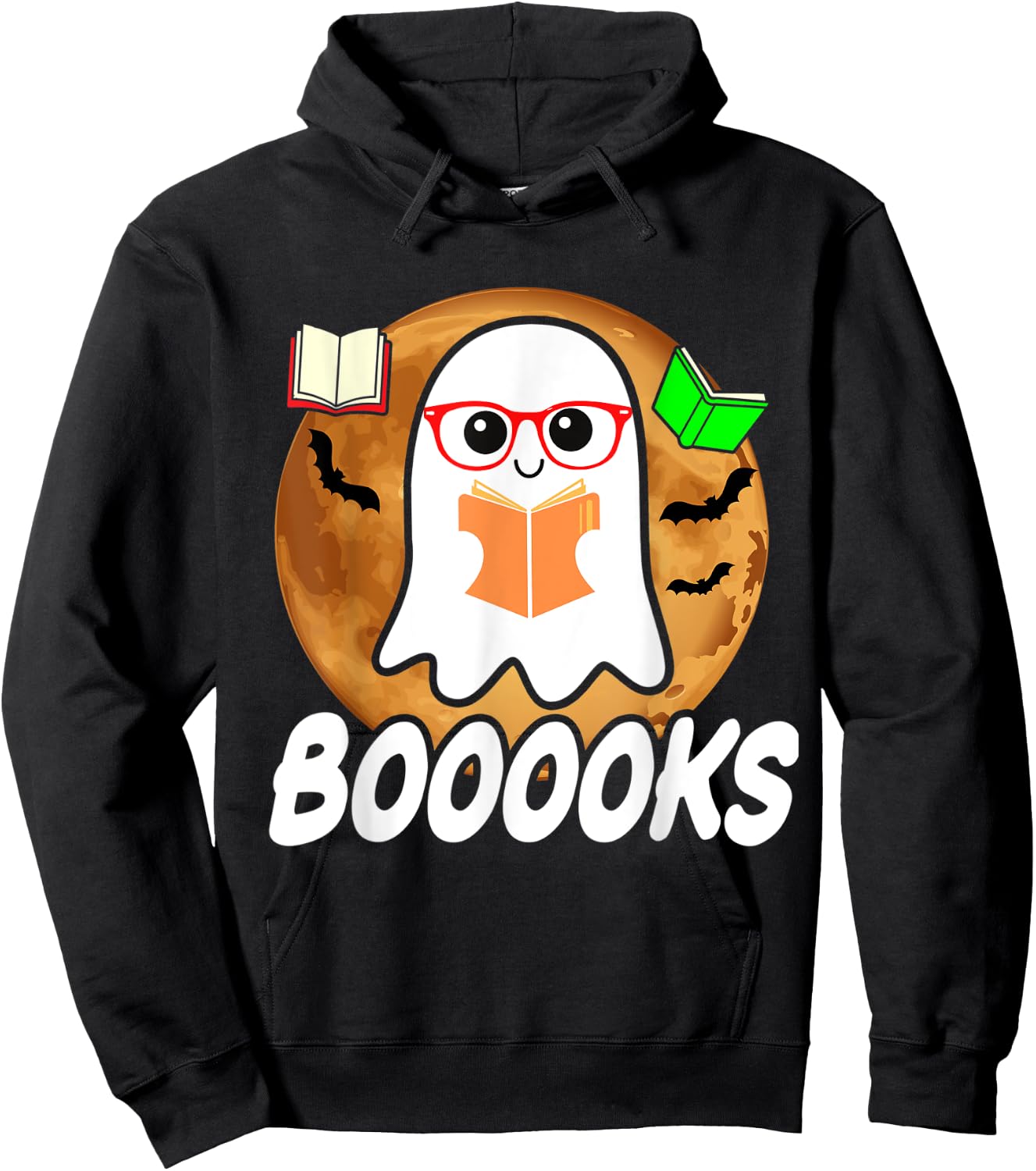Booooks Ghost Boo Read Books Library Teacher Halloween cute Hoodie - Hoodie | Black