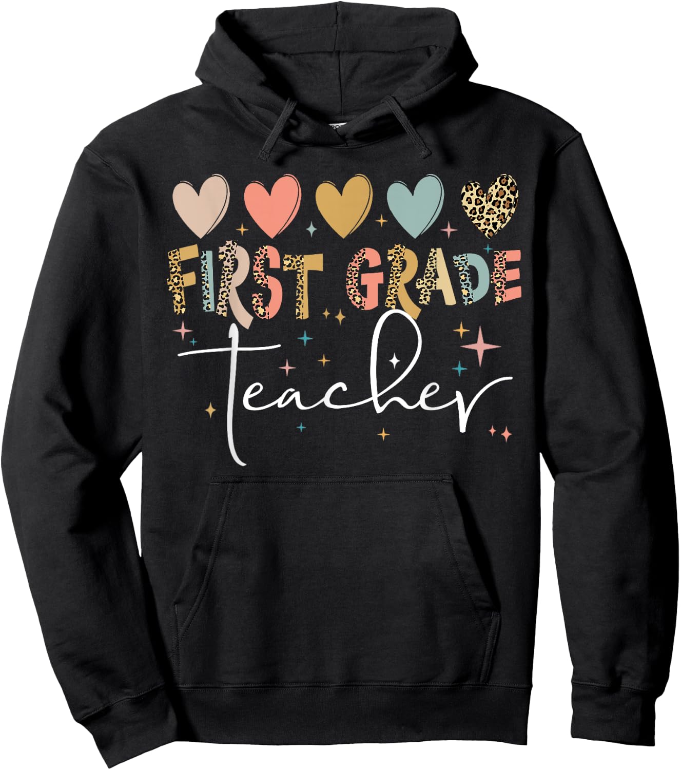First Grade Teacher Shirt Cute Heart Leopard Back to School Women Kids Hoodie - Hoodie | Black