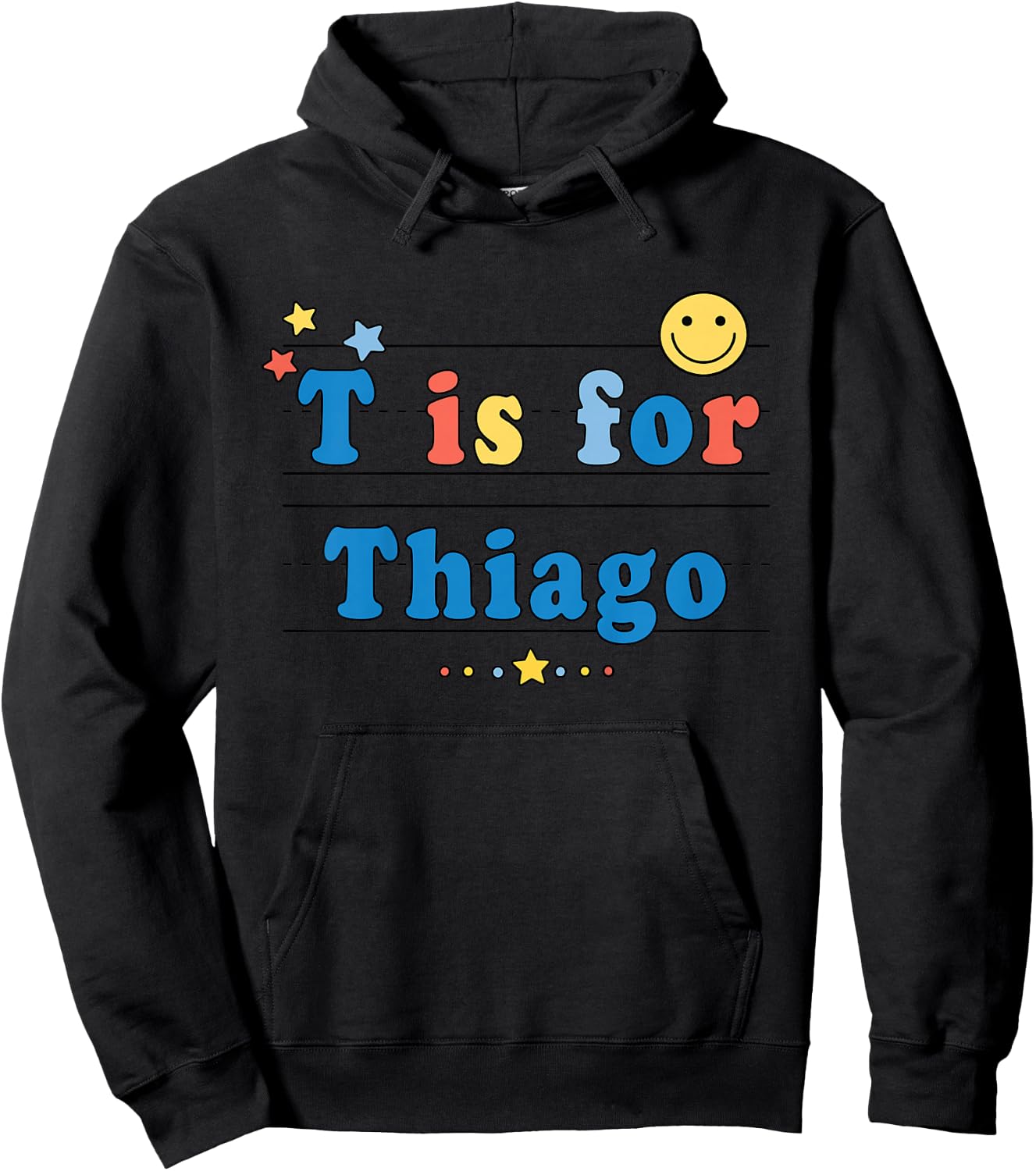 Kids Thiago Name Shirt Alphabet T is for Thiago Hoodie - Hoodie | Black