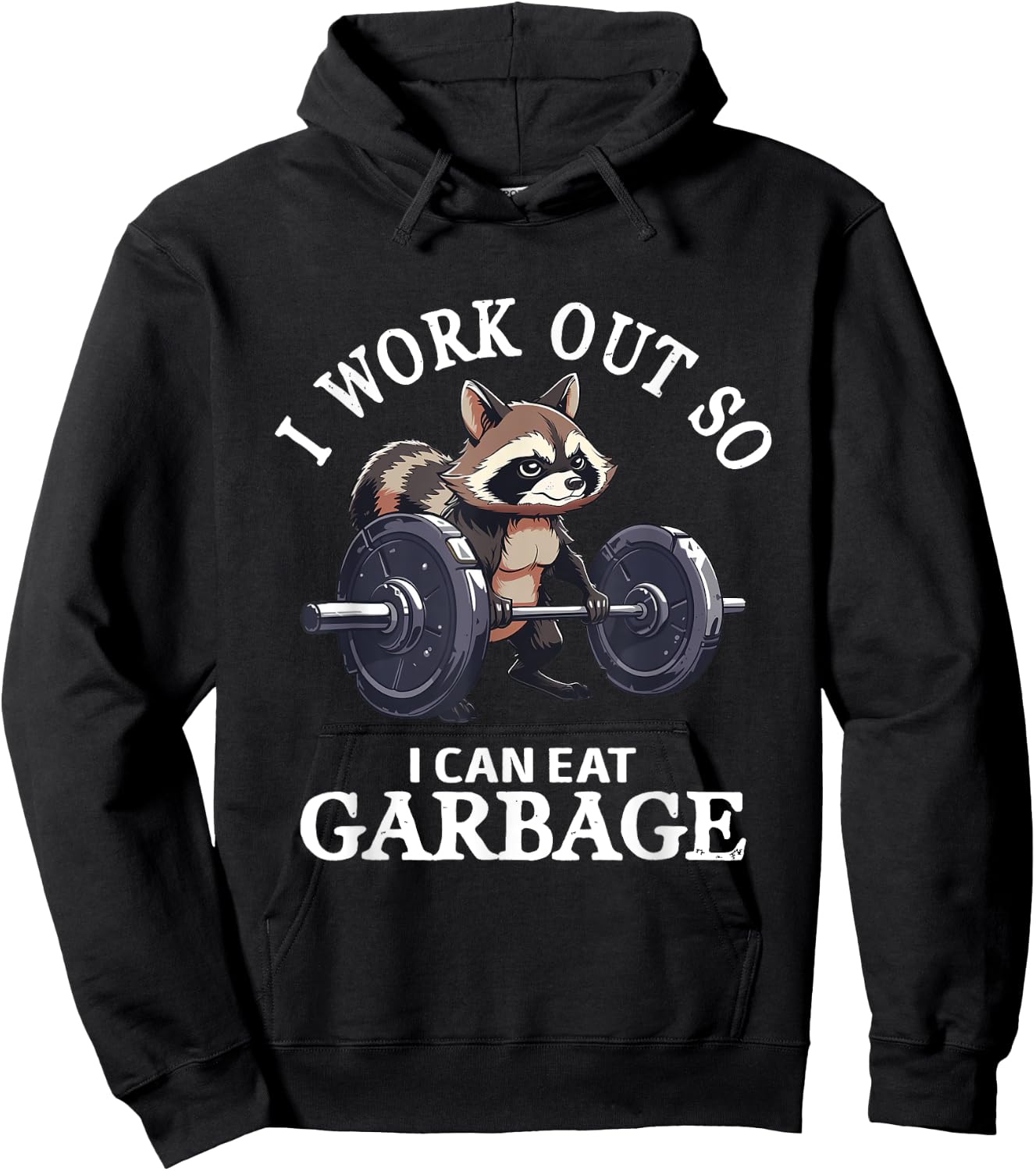 I Work Out Retro Cute Raccoon Gym Animal Lovers So I Can Eat Hoodie - Hoodie | Black
