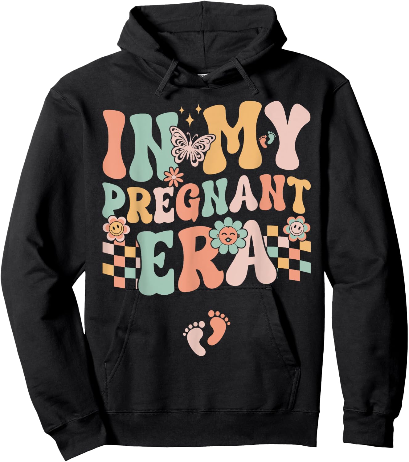 In My Pregnant Era Groovy Pregnancy Reveal Hoodie - Hoodie | Black