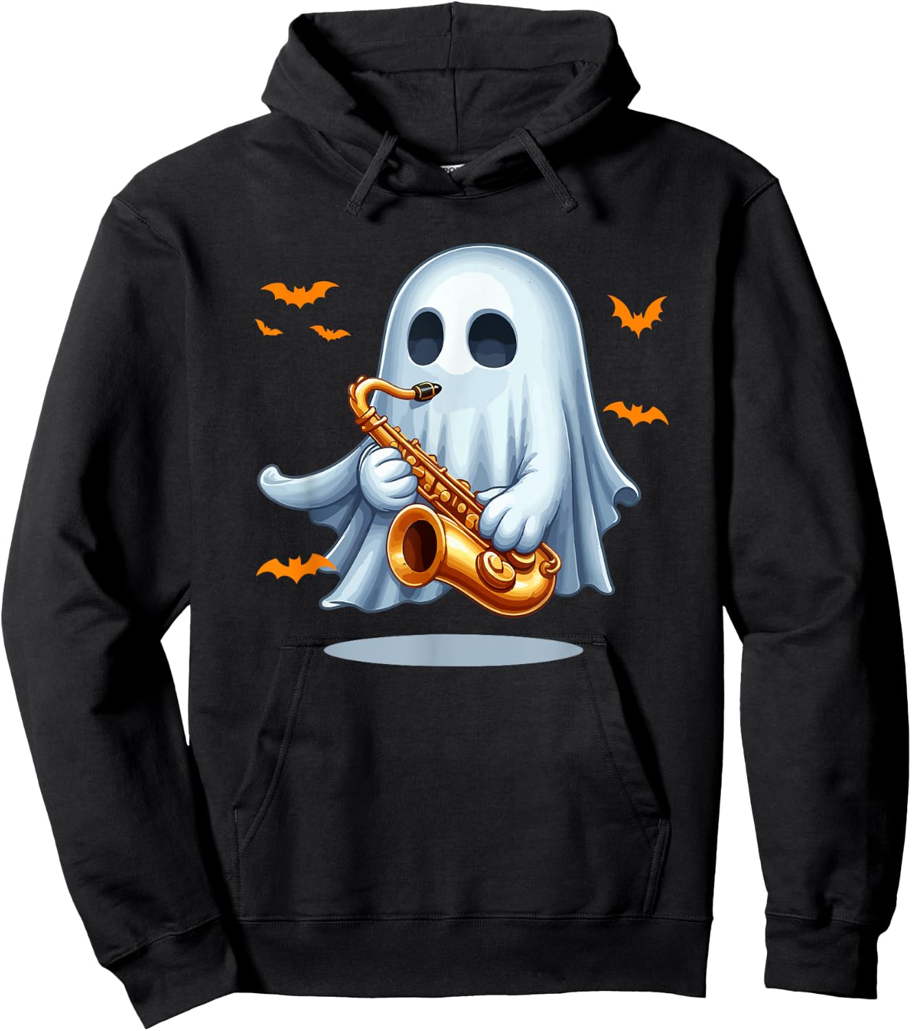 Boo Ghost Playing Saxophone Halloween Musical Instrument Hoodie - Hoodie | Black