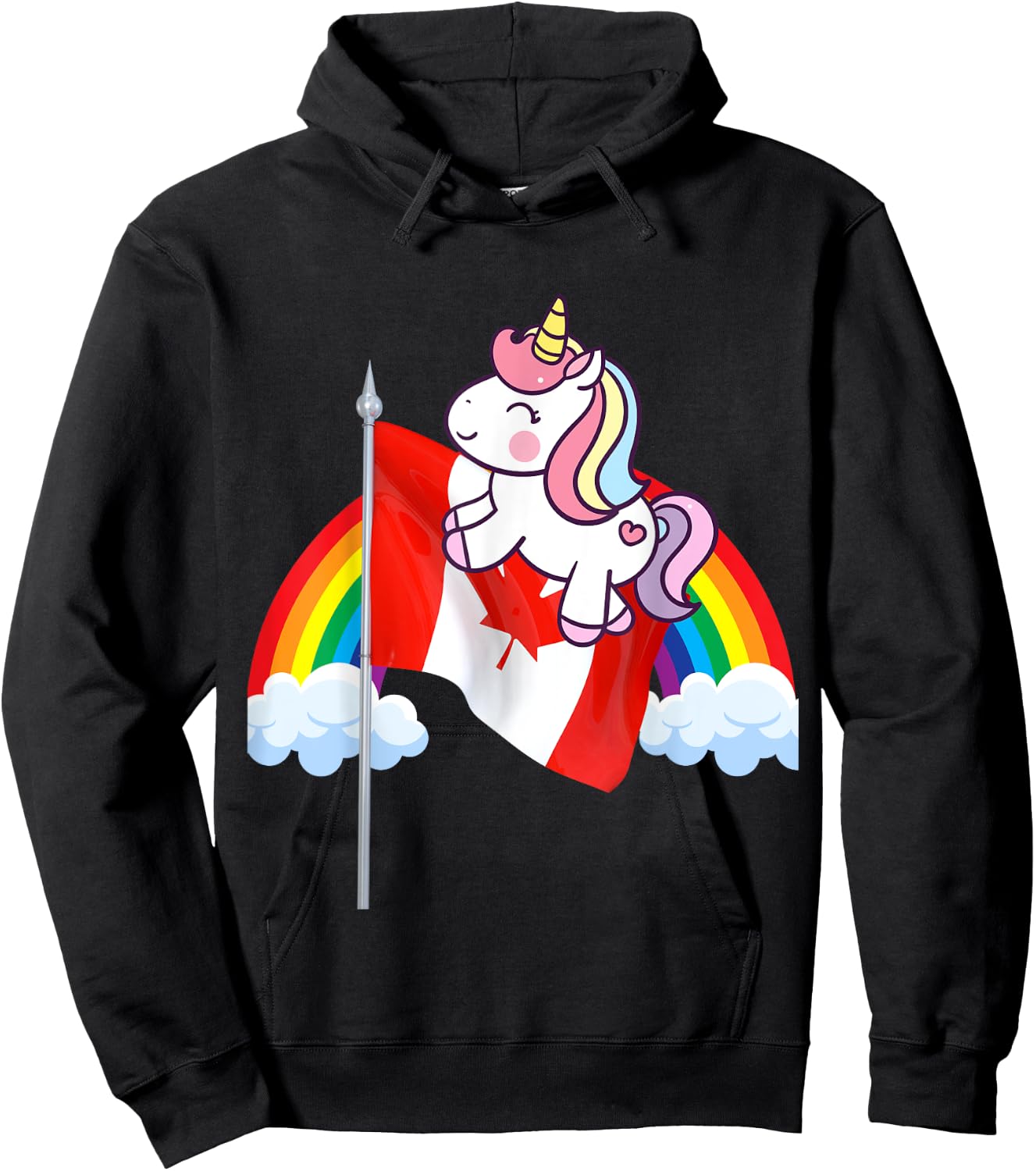 Unicorn Riding Canada Flag Boys Girls Women Kids Canadian Hoodie - Hoodie | Black