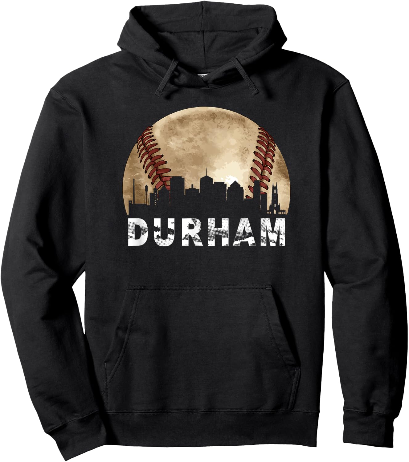 Durham Skyline City Vintage Baseball Lover Hoodie - Hoodie | Black
