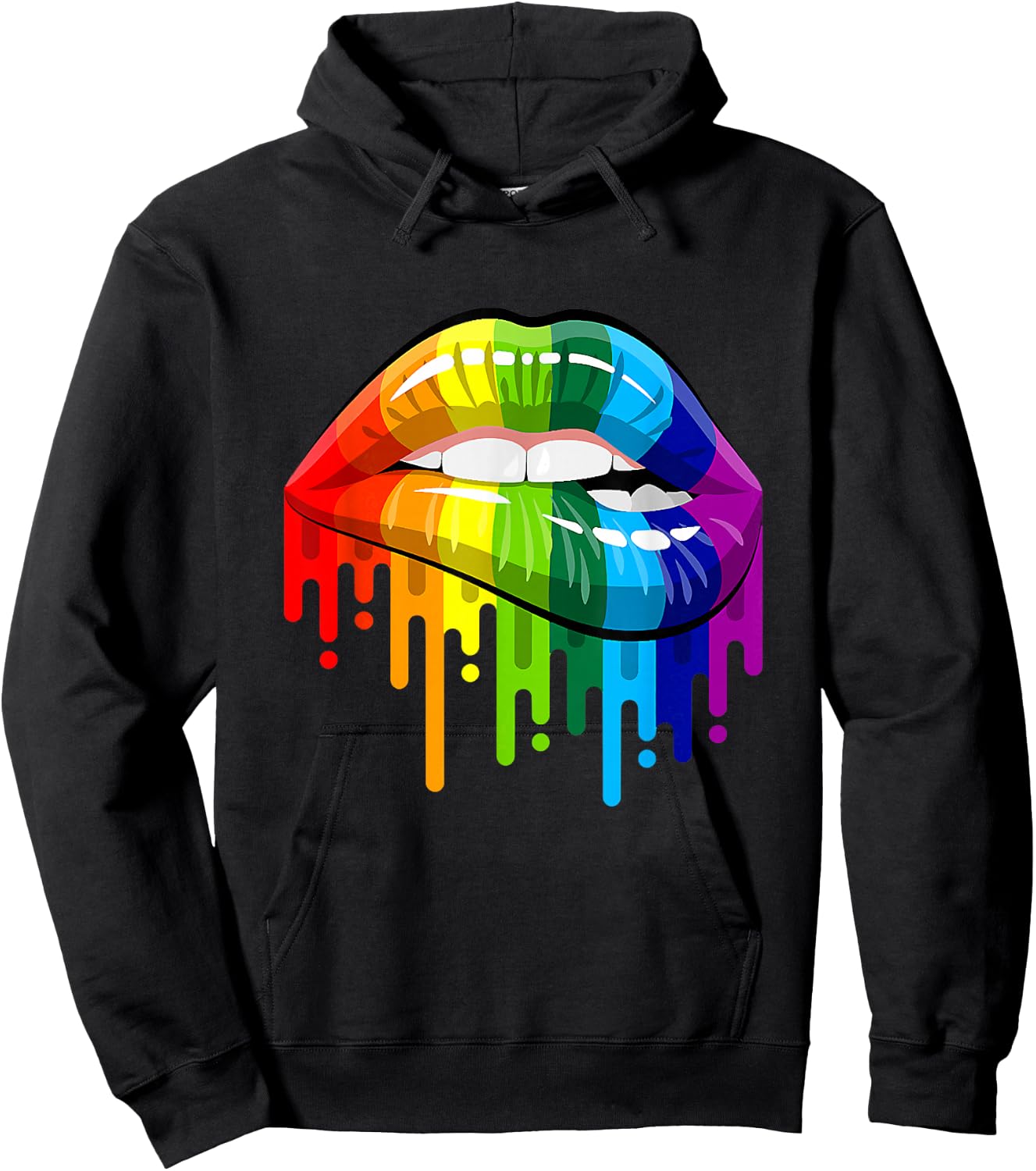 80's Sexy Colorful Graphic Lips, Women Printed Design Lips Hoodie - Hoodie | Black