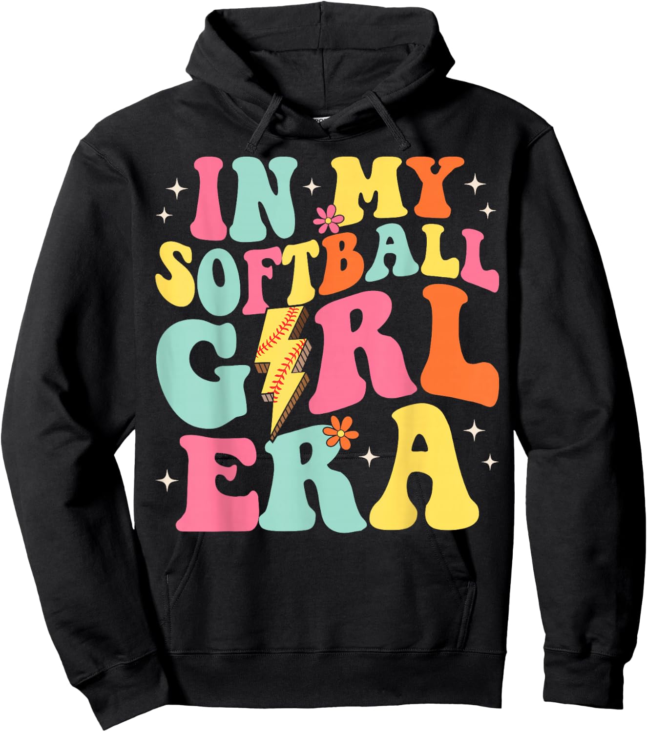 In My Softball Girl Era Retro Groovy Softball Girl Hoodie - Hoodie | Black