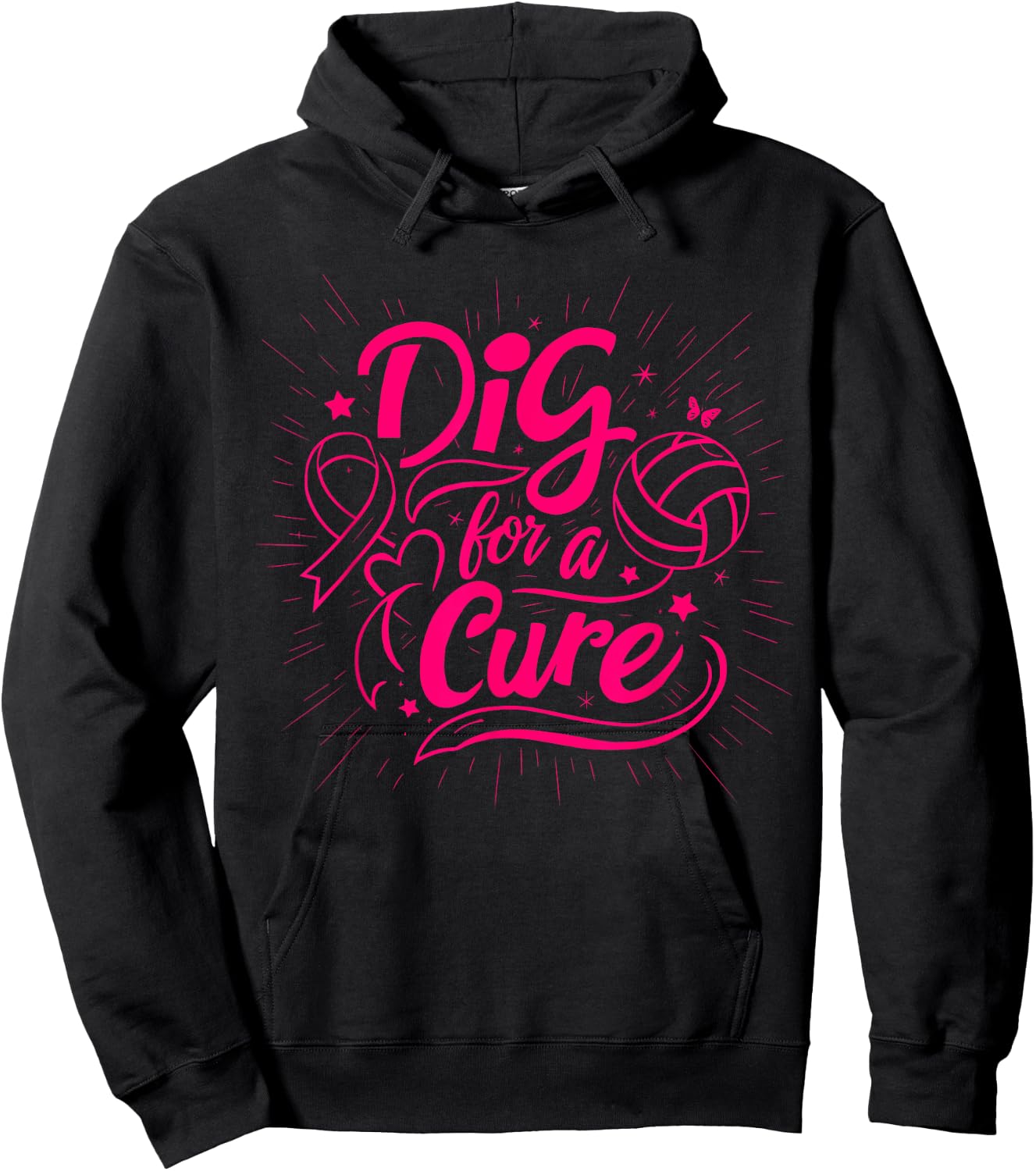 Dig For A Cure Breast Cancer Awareness Volleyball Pink Hoodie - Hoodie | Black
