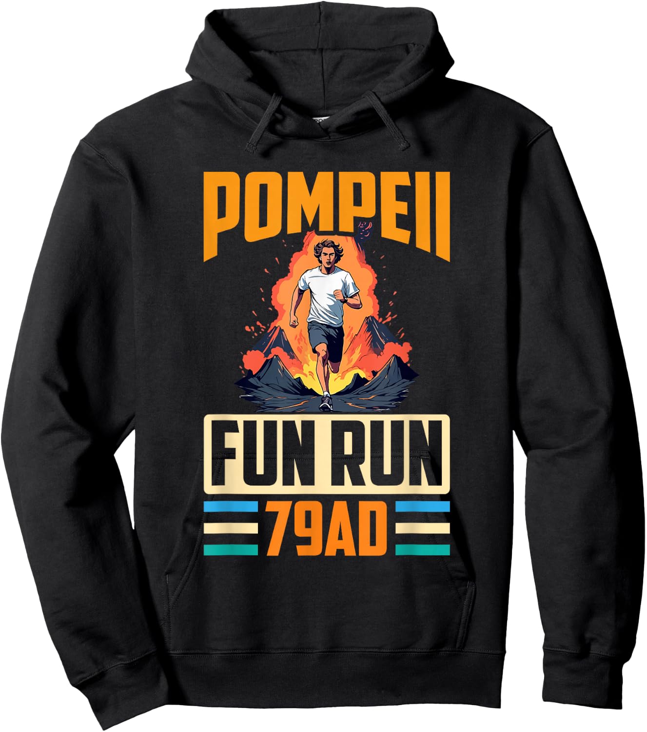 Funny Geologist Scientist Geology Lover Apparel Pompeii Fun Run Volcanology 79 AD Retro Vintage Runner Hoodie - Hoodie | Black