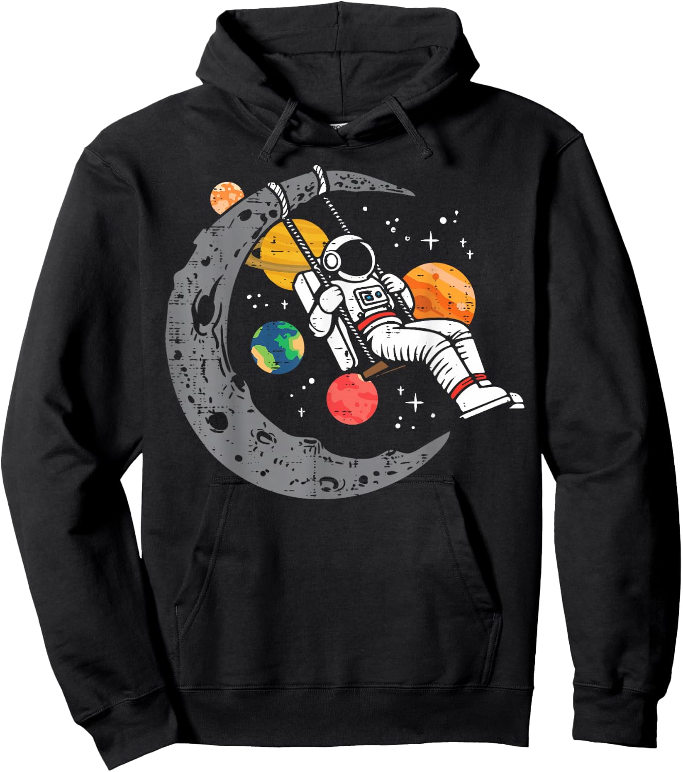 Astronaut Moon Swing Planets Space Galaxy Women Kids Men Hoodie - Hoodie | Black