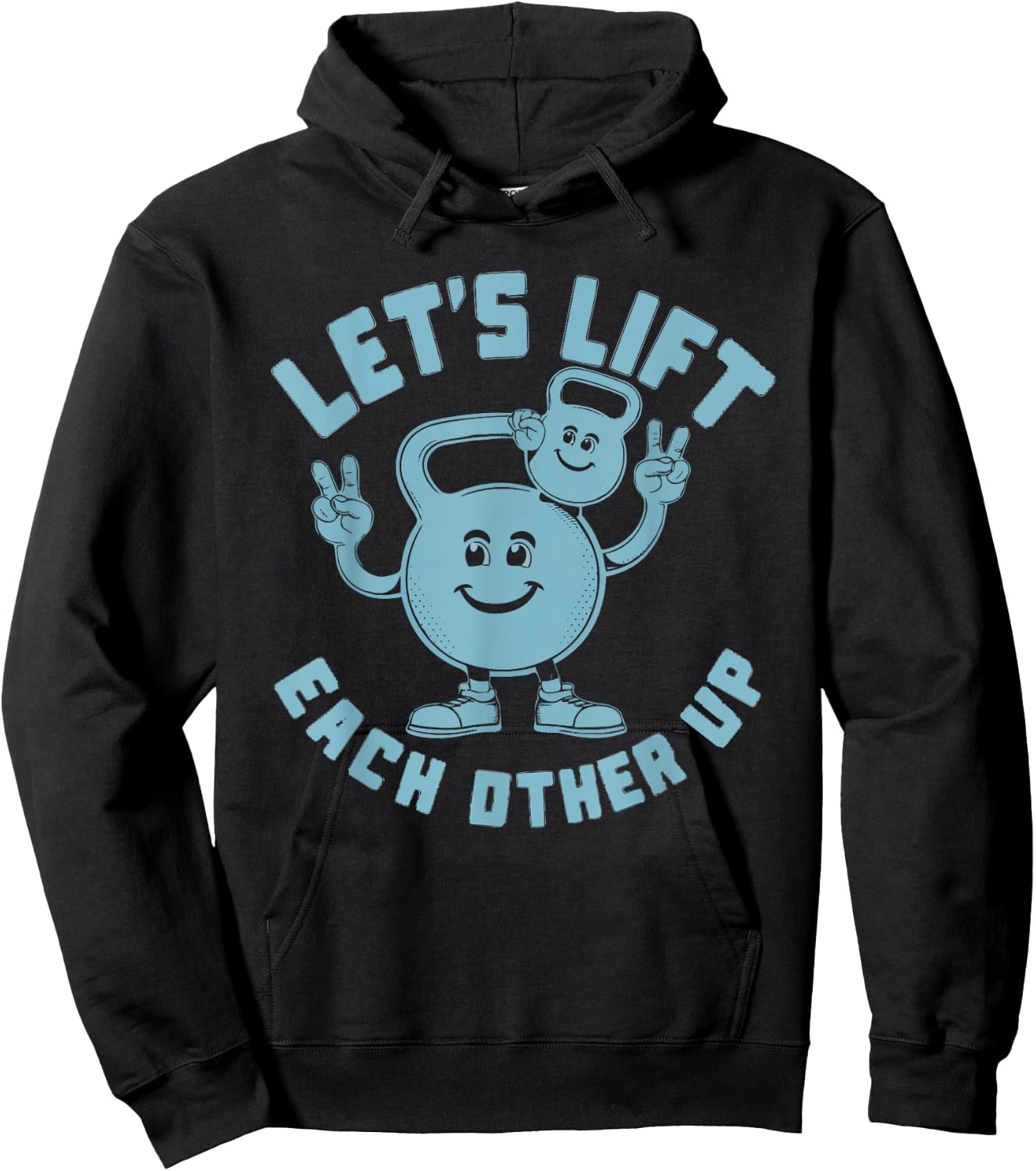 Let's Lift Each Other Up Kettlebell Peace Sign Gym Positive Hoodie - Hoodie | Black