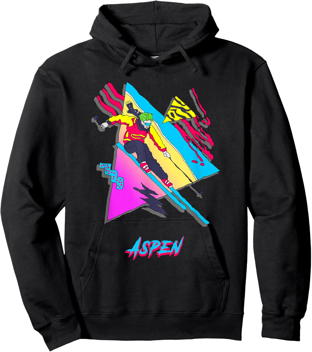 Retro Vintage 80s Skier Aspen Mountain Adventure Hoodie - Hoodie | Black