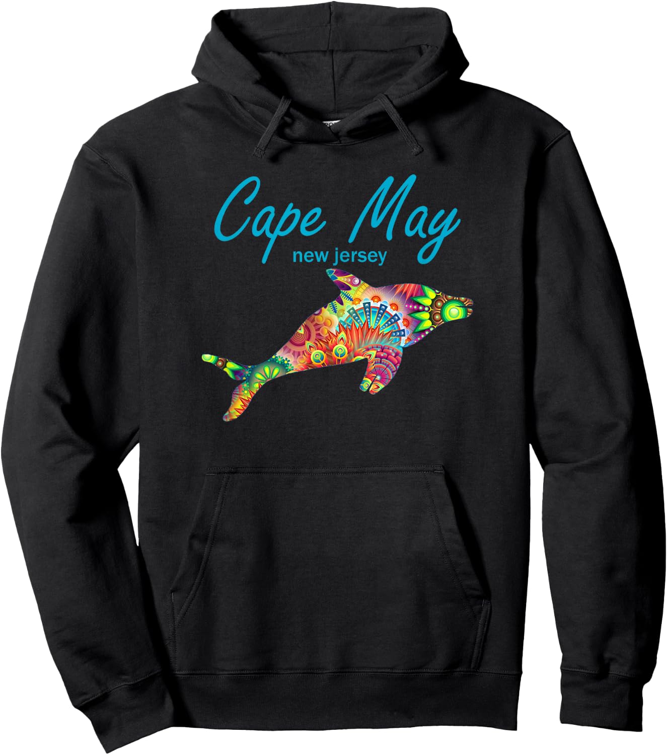 Cape May NJ Beach Dolphin Ocean New Jersey Beach Vacation Hoodie - Hoodie | Black