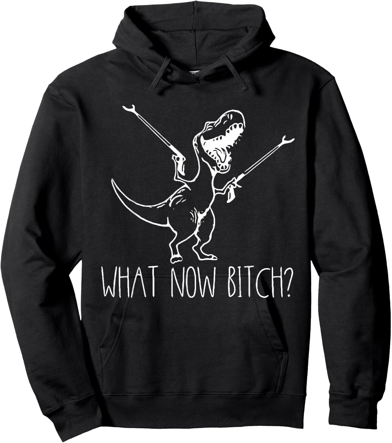 What Now Bich Funny T Rex Dinosaur Saying Quote Men Women Hoodie - Hoodie | Black