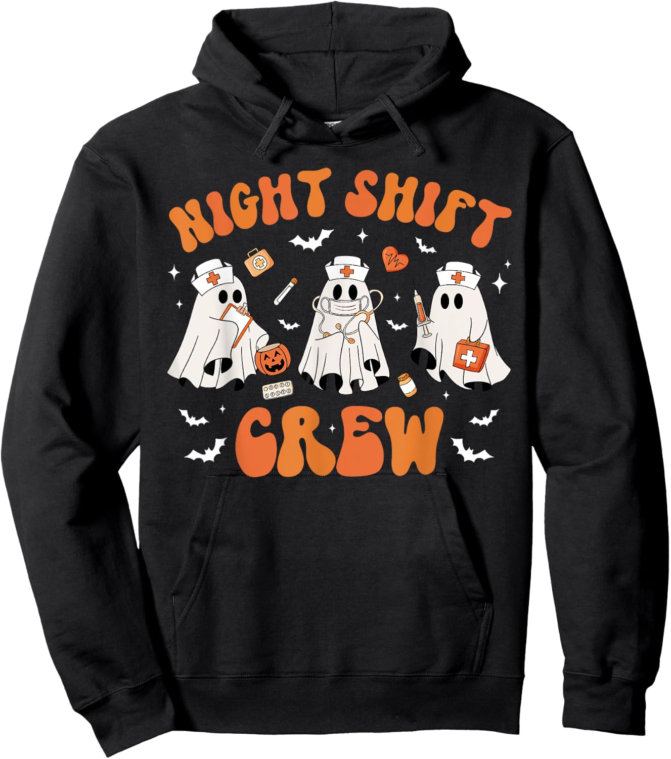 Night Shift Boo Crew Health Worker Halloween Ghost Nurse Hoodie - Hoodie | Black